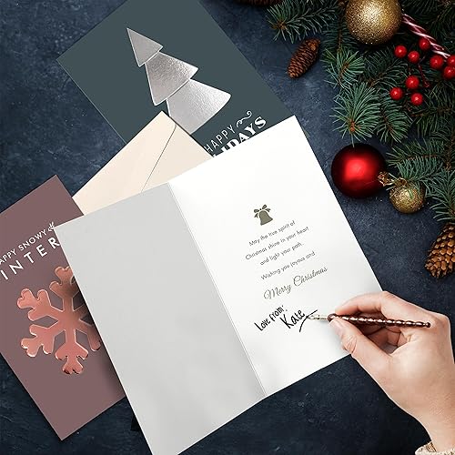 Miniatura 6 de Easykart - Juego de tarjetas de Navidad, 15 tarjetas navideñas con sobres, 3 diseños surtidos en caja para un fácil almacenamiento, tarjetas de