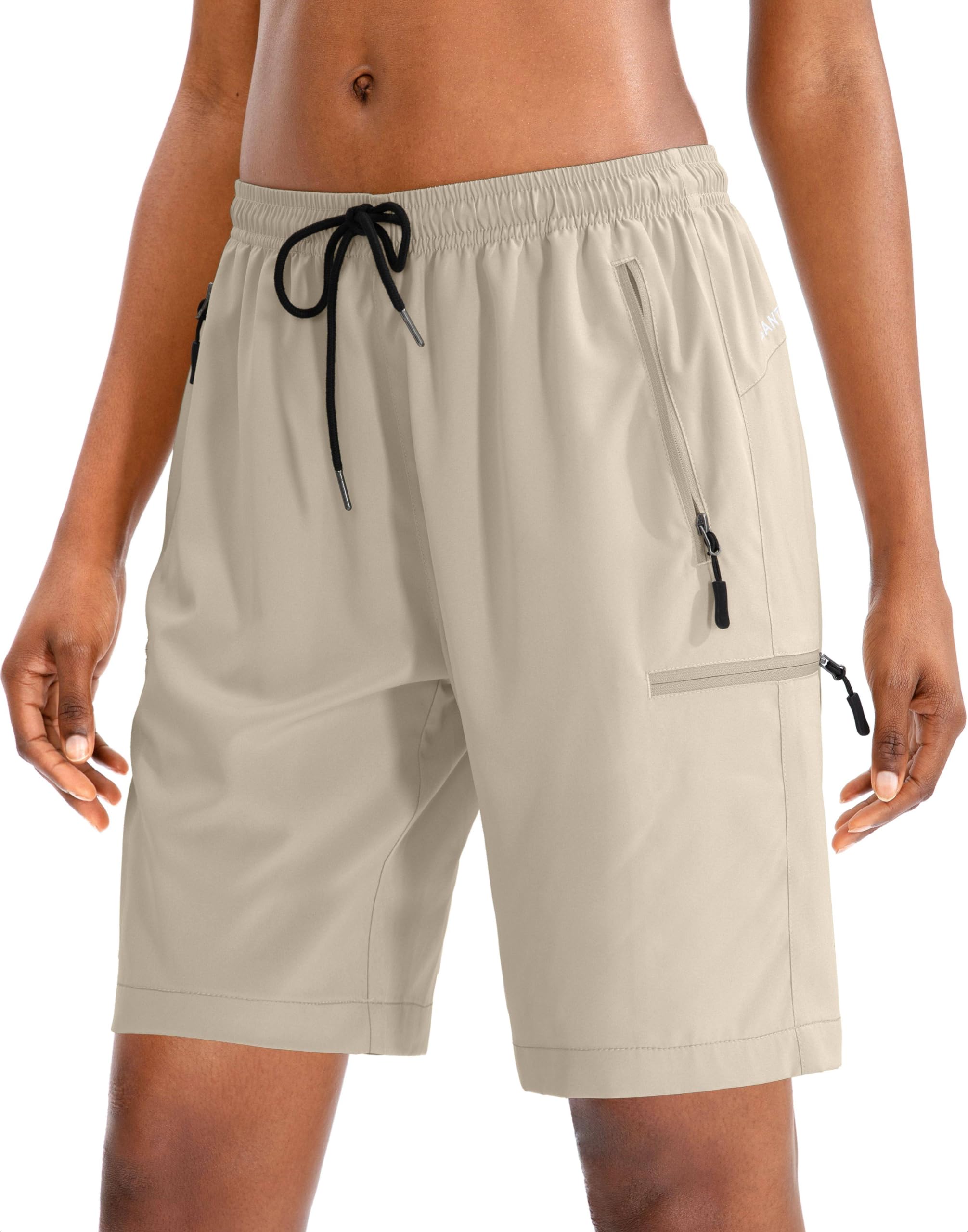santiny Women's 5''/ 7''/9'' Hiking Cargo Shorts Quick Dry Lightweight Summer Shorts for Women Athletic Golf Zipper Pockets, Khaki, X-Large-picture-29