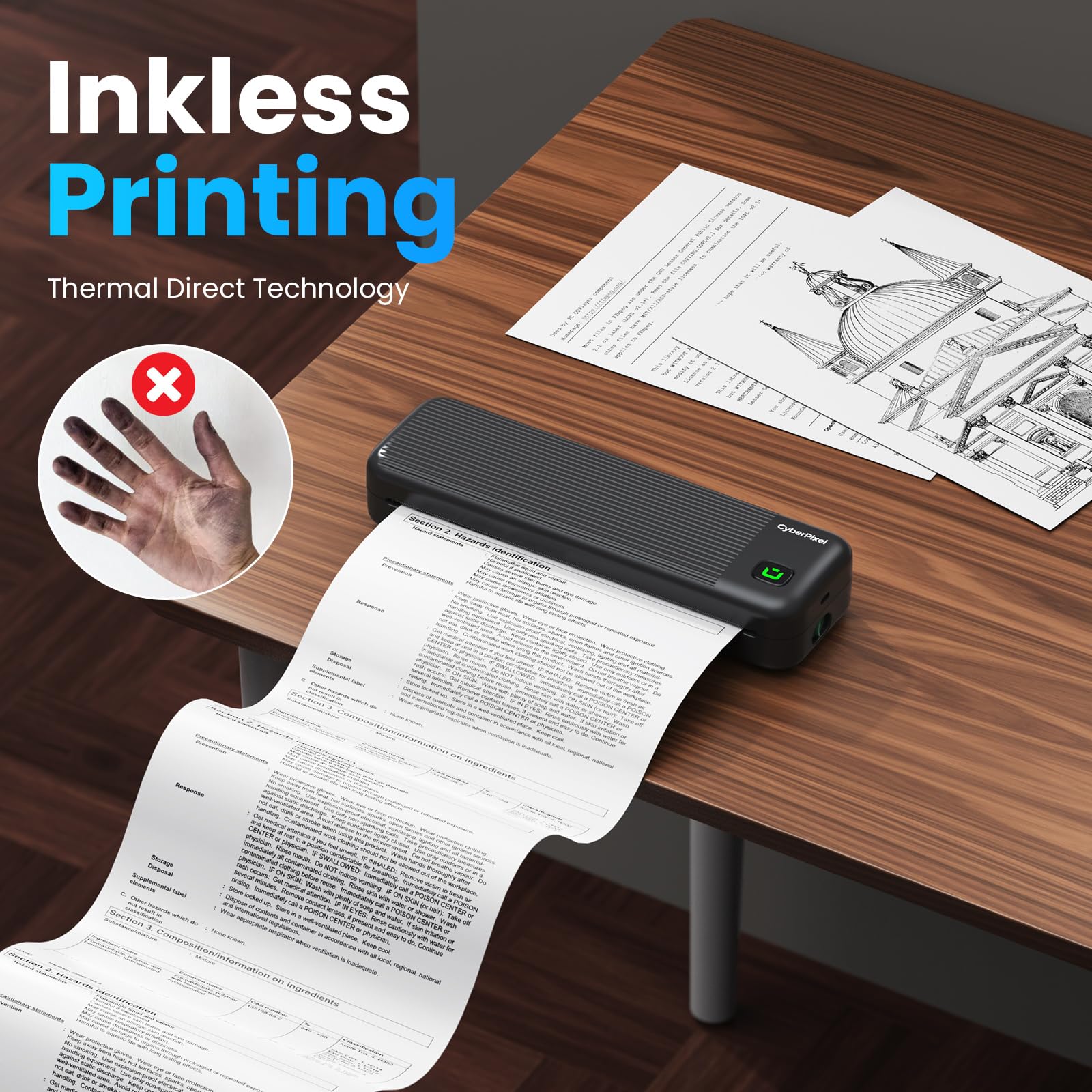 Stampante Termica Portatile A4, Compatibile con iOS/Android e Mac/Windows, Mini Stampante Senza Inchiostro