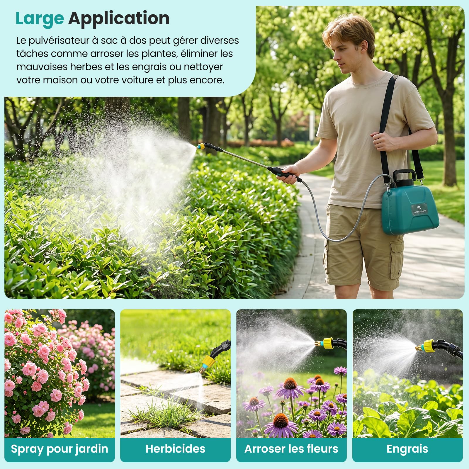 Pulvérisateur électrique 5L,Pulverisateur de Jardin Télescopique Rechargeable avec 2 Buses, Capuchon à Large Bouche,2400mAh Batterie Rechargeable par USB,Pulvérisateur de Plantes pour Jardin (B)