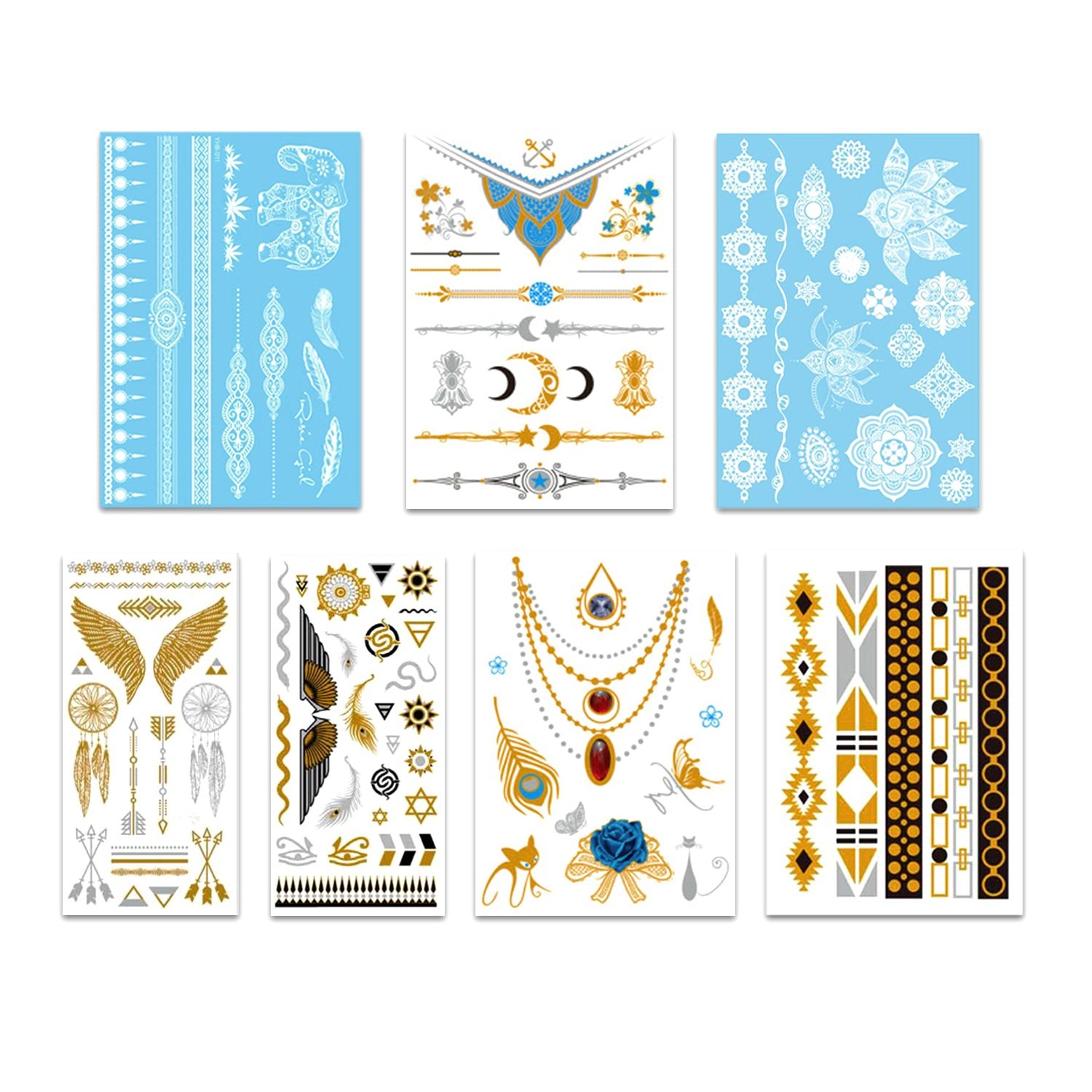 Buy Konsait 196 Metallic Temporary Tattoos, Gold Black Silver Shimmer