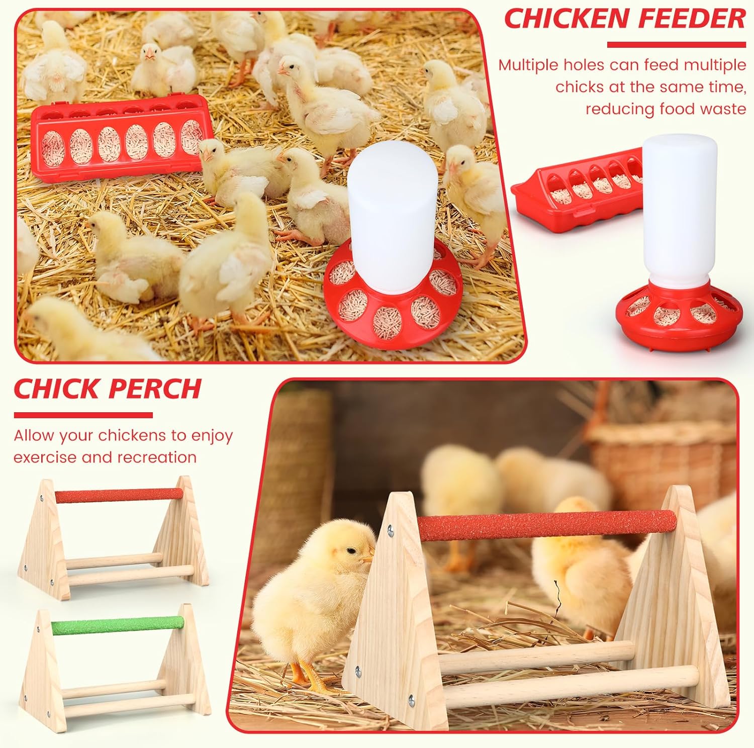 9 Pack Winter Chicken Brooder Box Starter with Heating Plate and 75w Heat Lamp, 0.8 Gallon Heated Chicken Waterer Fountain with Perch Set, 2.9 Lbs Flip Top Poultry Feeder for Coop Chick