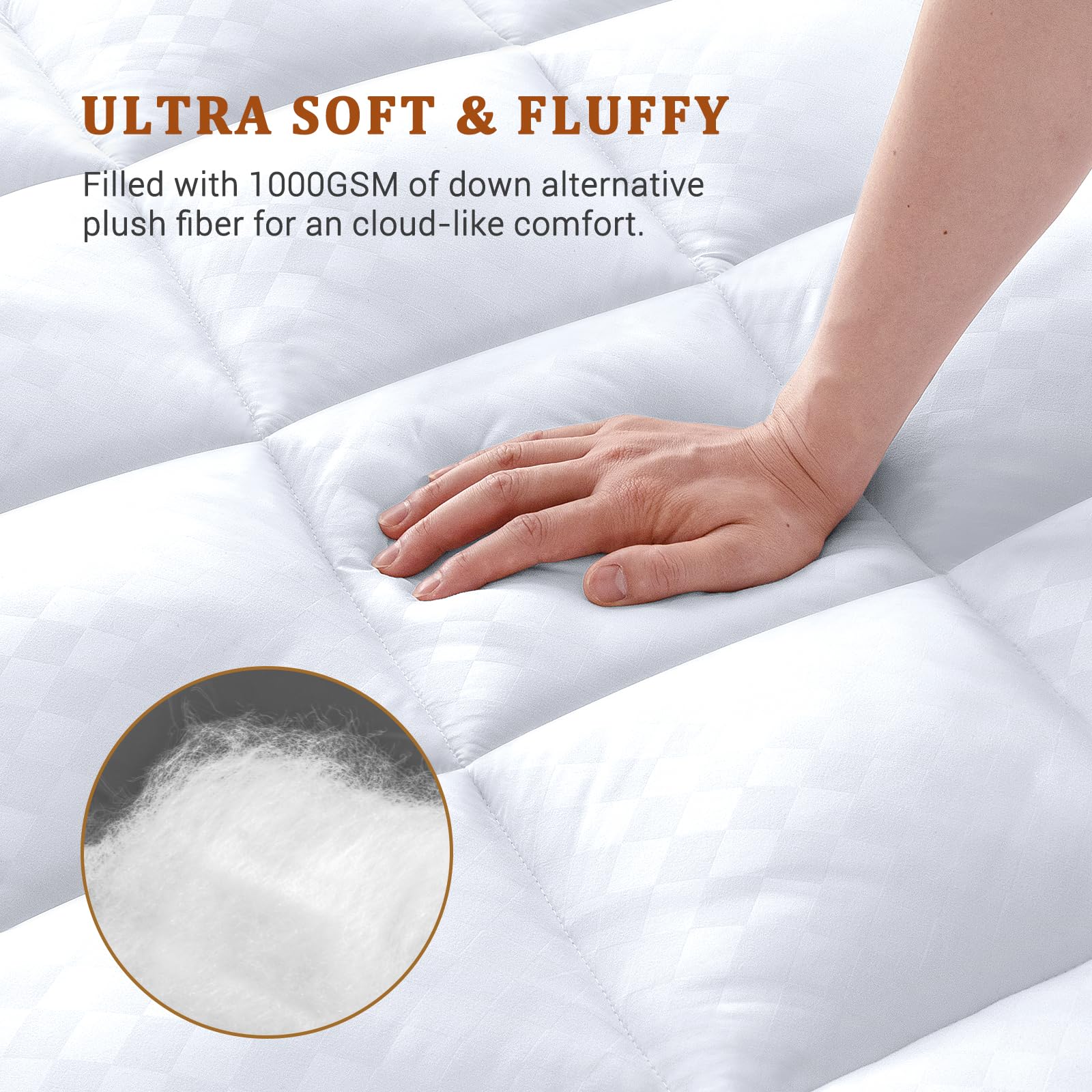 BedStory Cubrecolchón King Ultra Suave de 6 cm de Grosor, Fibra Alternativa de plumón para Dolor de Espalda, enfriamiento, Blanco, 150 x 200 cm, SSTP46020
