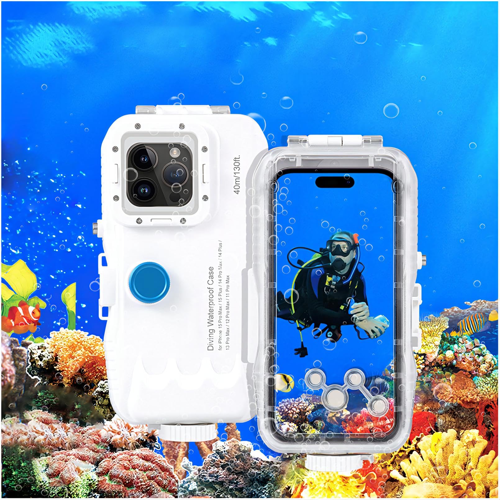 Mixneer Diving Case Designed for iPhone 16/15/14/13/12 Pro Max Plus Pro Underwater Phone Case [40m/130ft] Surfing Swimming Snorkeling Photo Video Waterproof Housing Case (iPhone 15 Pro Max)