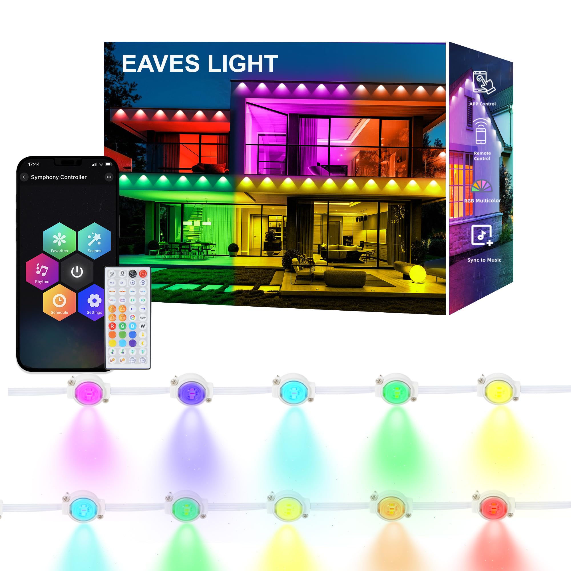 HEDCINLT - Permanent Lights Outdoor, IP67 Waterproof Smart LED Light with APP Remote Control, RGB String Lights for Christmas, Holiday, House, Roof, Garden Decor