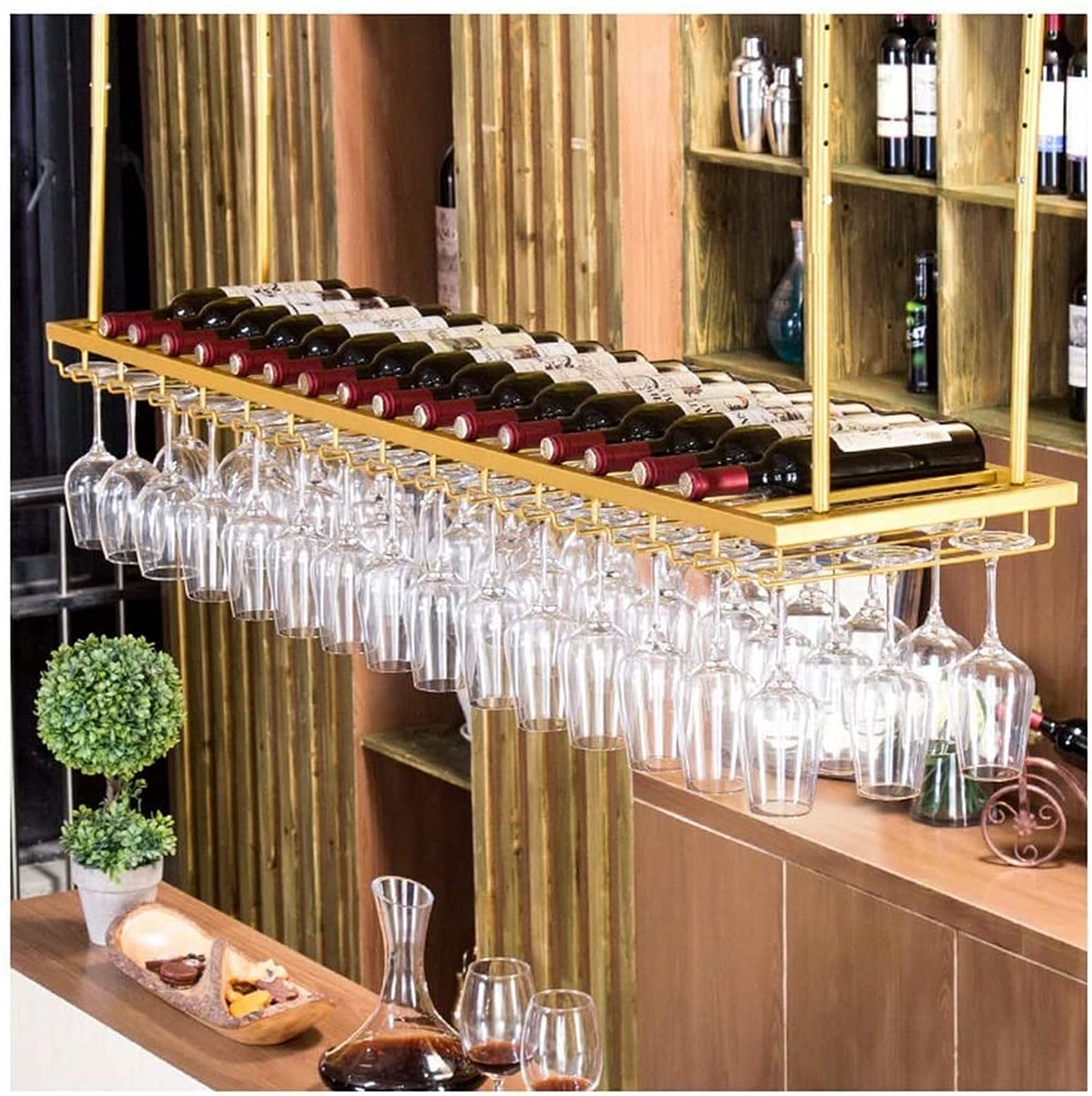 Porte-bouteilles à l'envers doré 80cm pour créer une ambiance bistrot chic