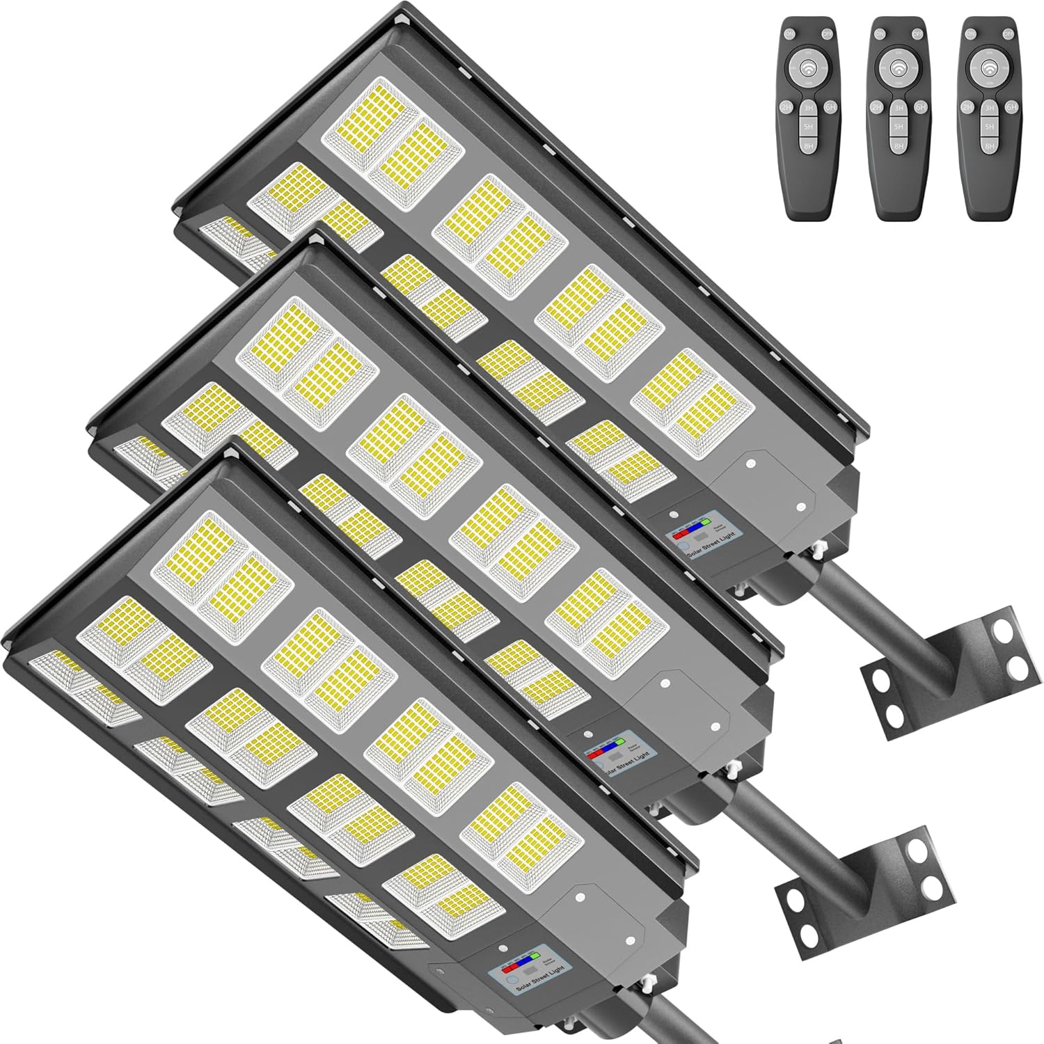 3-Pack Solar Street Light - 8200W Outdoor Parking Lot Lights, 240000 Lumens, Dusk to Dawn Motion Sensor, IP67 Waterproof, Solar Street Light Outdoor,Commercial Grade