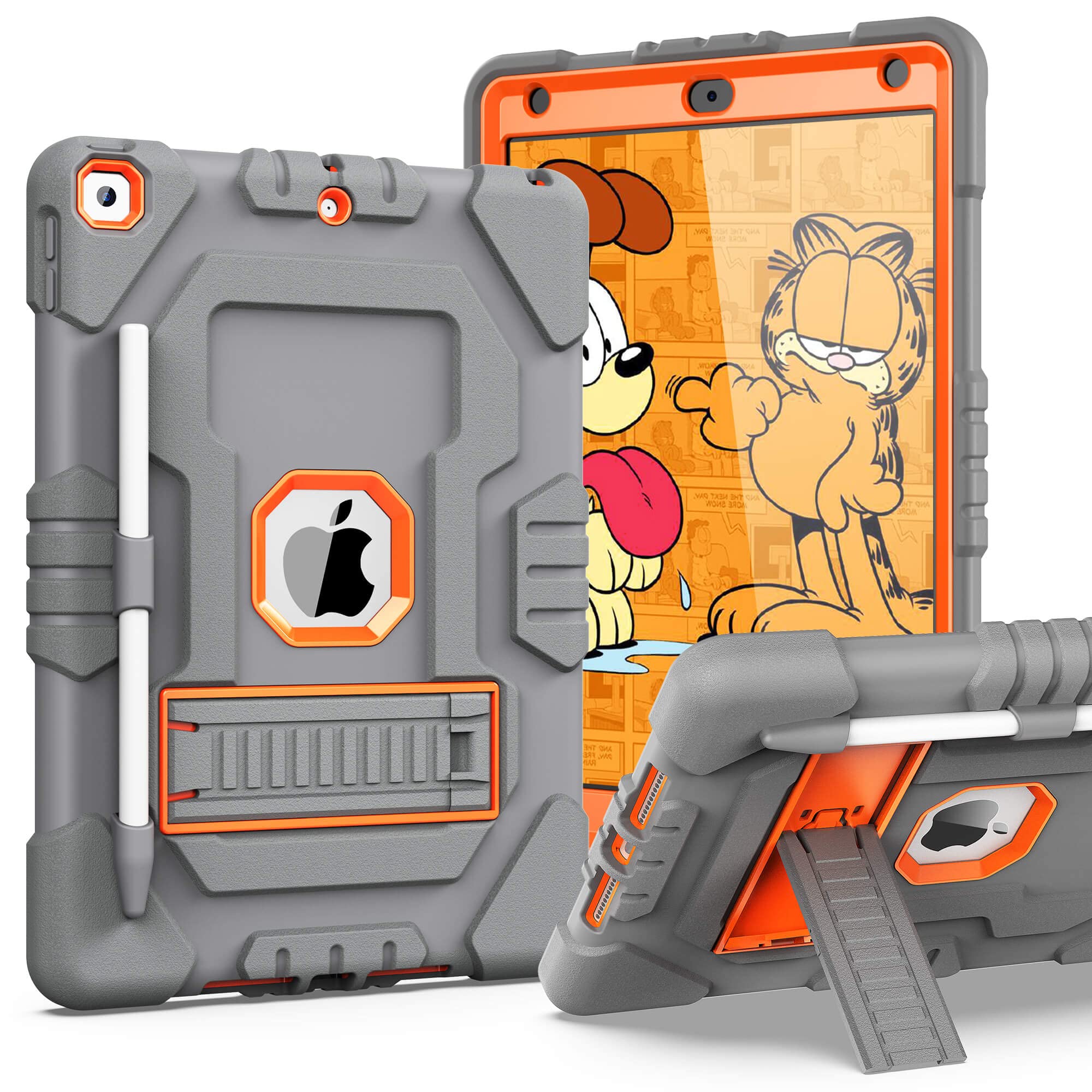 TOPSKYiPad 9th Generation Case 2021, iPad 10.2 Case with Pencil Holder and Kickstand, iPad 7th/8th Generation Case 2019/2020, 3 in 1 Heavy Duty Shockproof Rugged Protective Tablet Cover, Grey-Orange