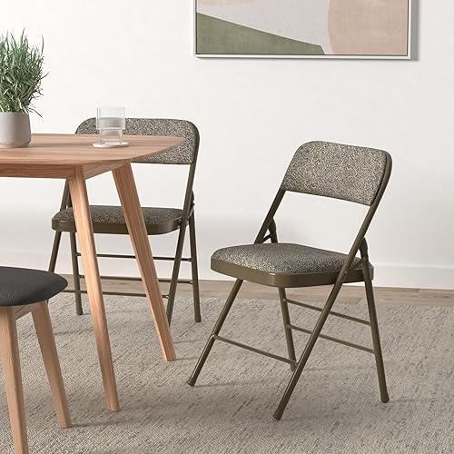 Miniatura 2 de Amazing for less Paquete de 2 sillas plegables acolchadas de espuma metálica con marco de acero negro gris blanco paquete de 2 unidades gris tela