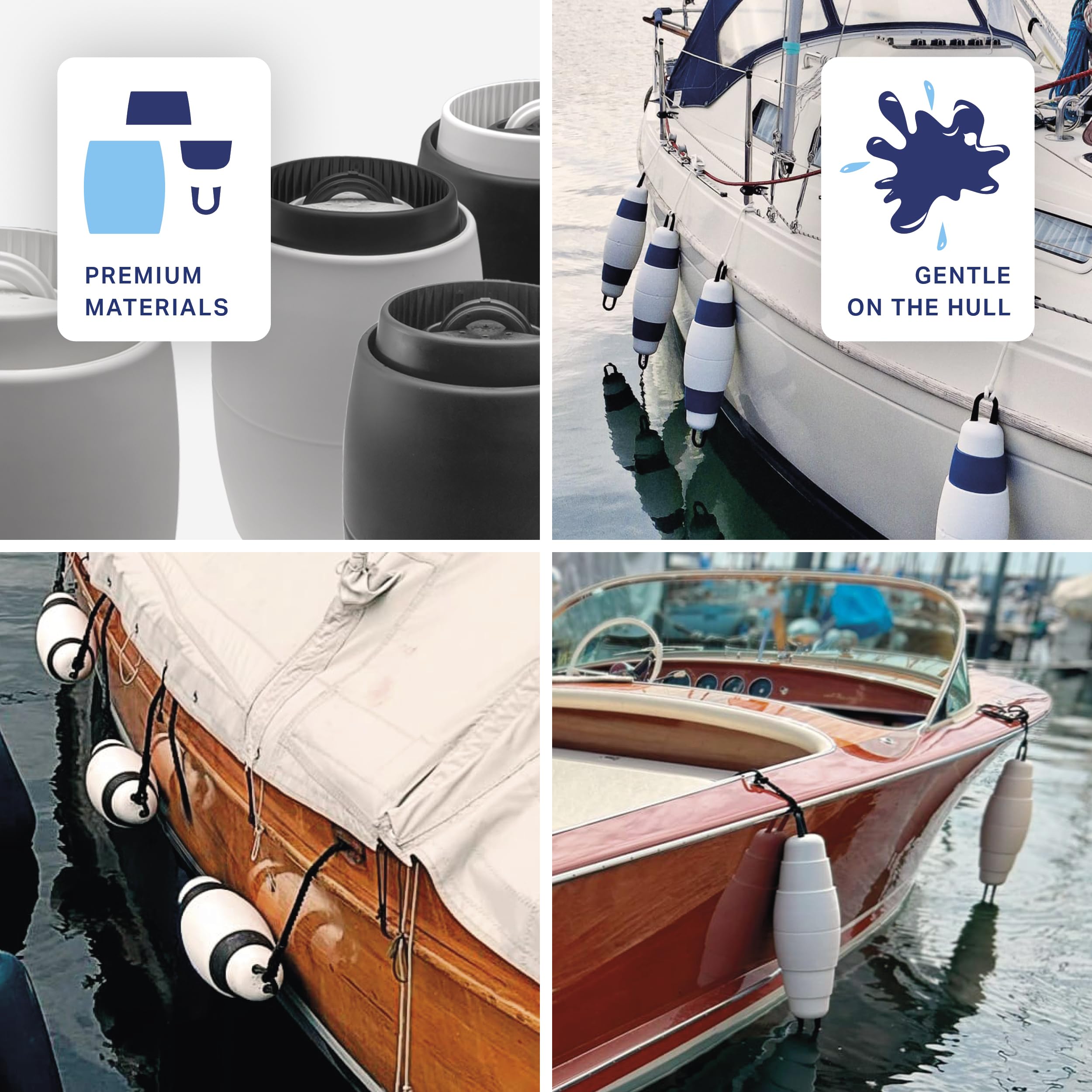 Bootsfender teleskopierbar – platzsparender Premium Fender für Boote, wartungsfrei ohne Luft & rumpfschonend, Geräuschlos ohne Quietschen für Segelboot & Motorboot