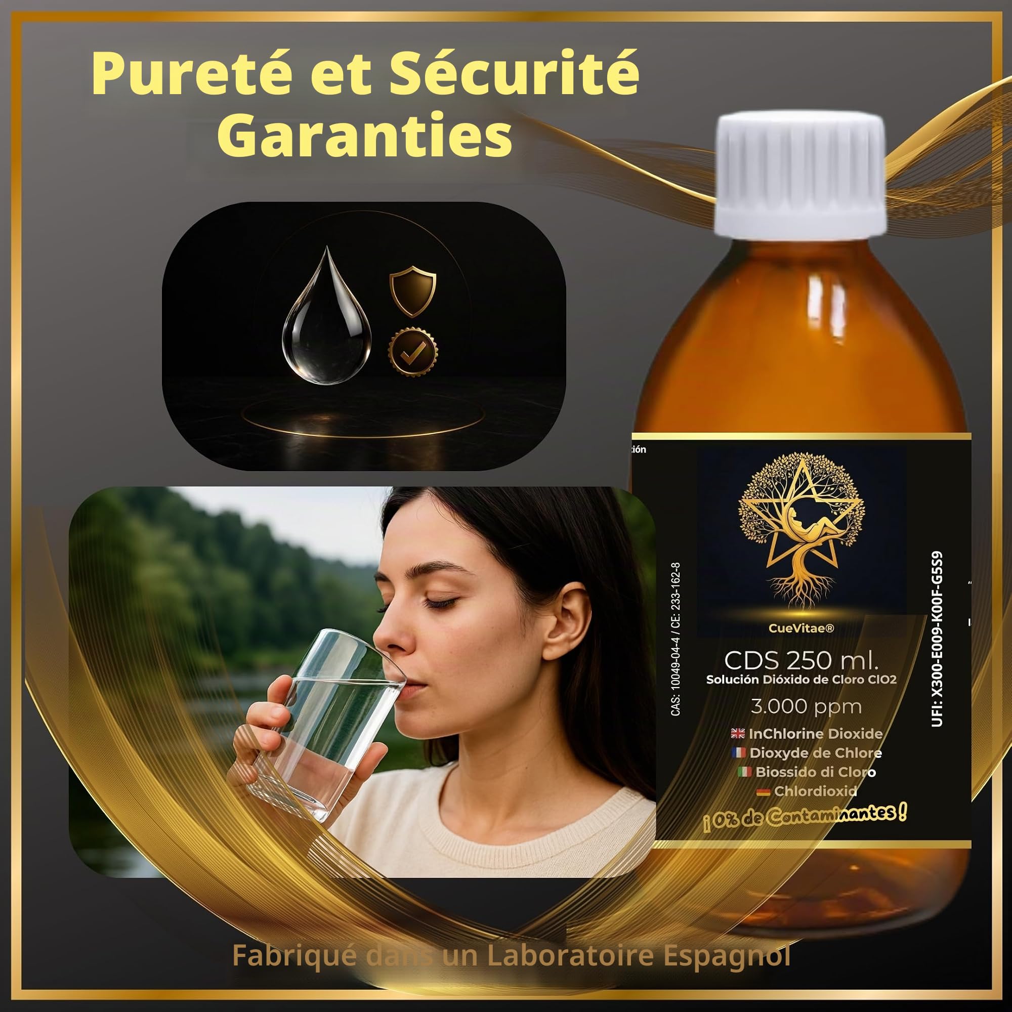2 x CDS250 ml à 3 000 PPM (500 ml) | Fabrication récente | Produit déjà activé, prêt à doser | Compteur | Emballage en verre ambré anti-rayons UVA