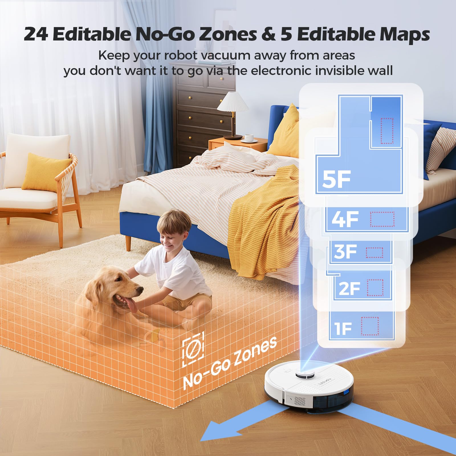 Lubluelu Robot Aspirapolvere Lavapavimenti con Mappatura 4500Pa a 5 Piani, Nuova Generazione Robot Lavapavimenti e Aspirapolvere, Robot Vacuum Mop 3 in 1 per Pavimento e Peli Animali (SL68W)