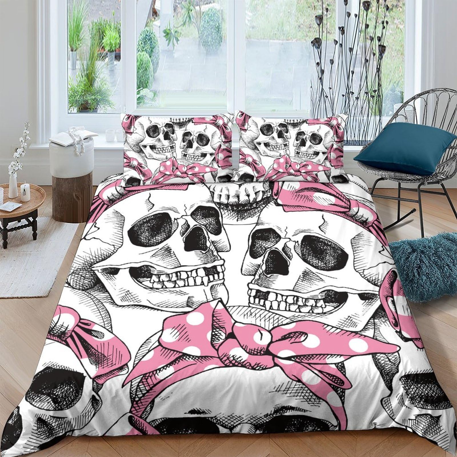 Ctjqhvkz Style-9 3D Printed Skull Bandana Fitted Sheet Microfiber Soft Breathable Skeleton Head Bed Cover For Bedroom Decor Single（135X200cm）