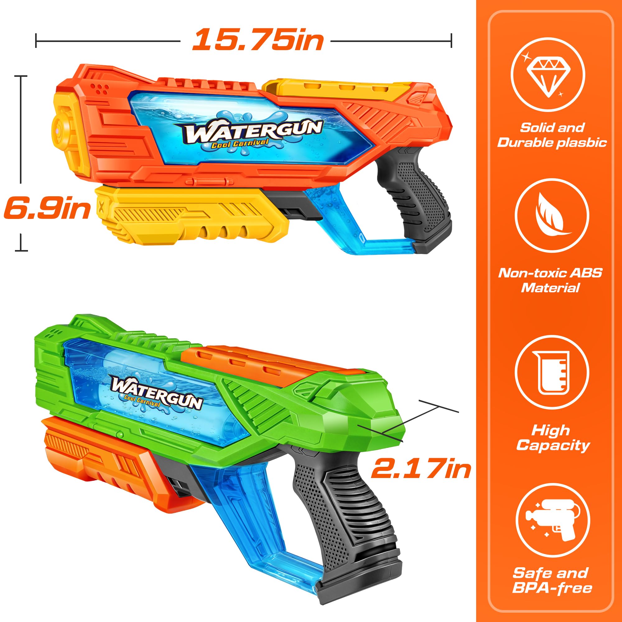 Quanquer 3 Pistole a Spruzzo Da 1000 Ml Con Lunga Portata Per Bambini E Adulti, Pistola Per Acqua a Ricarica Veloce Portata 32 Piedi, Regalo Estivo Ideale Per Piscina, Spiaggia E Battaglie D’acqua