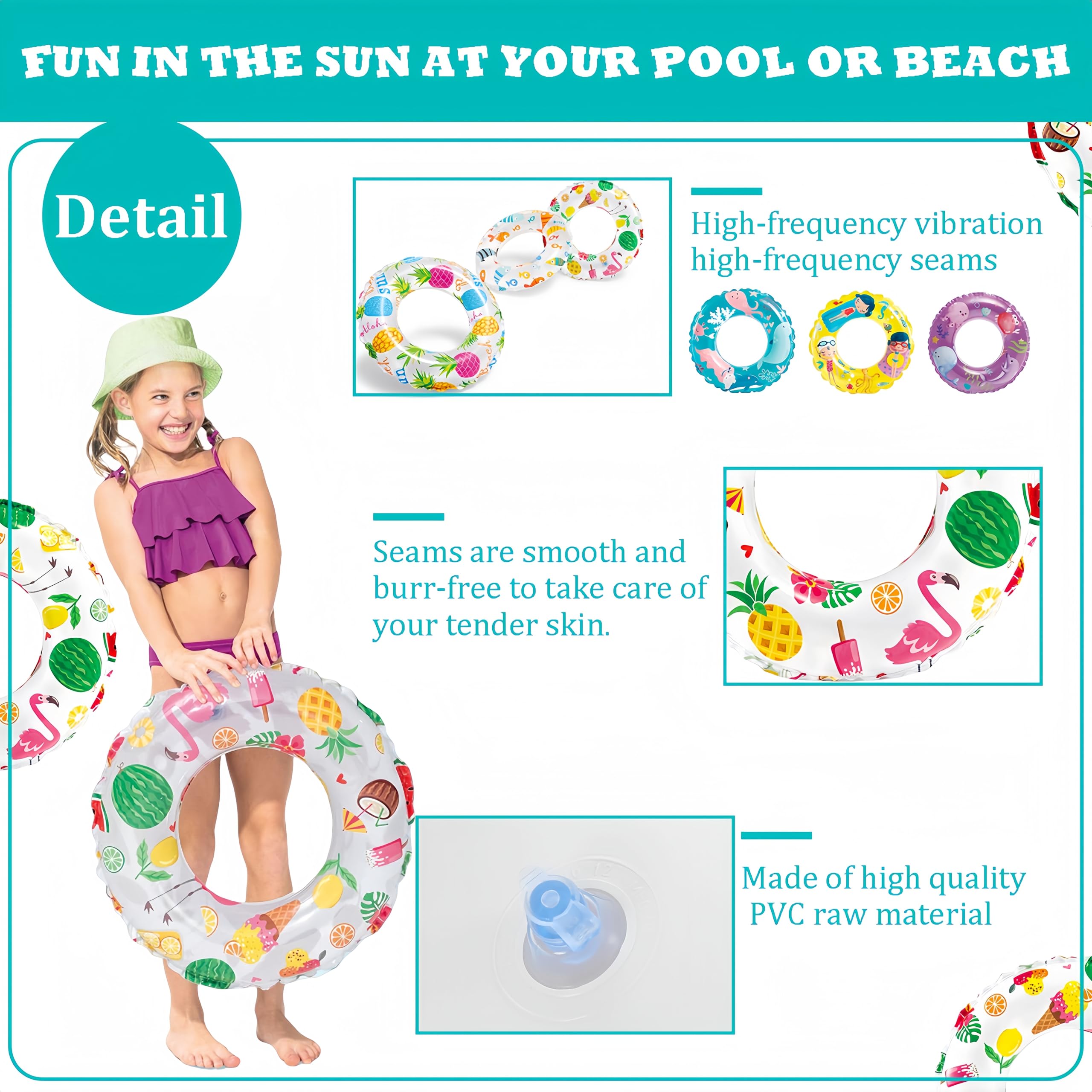 YAAVAAW Inflatable Rubber Ring Pool Toys for Kids,3pcs 61cm Ocean Swimming Ring Inflatable Pool Float,Swim Ring Floaties Pool Inflatables for Kids Girls Boys Swimming Pool Summer Beach Water Party Toy - Image 3
