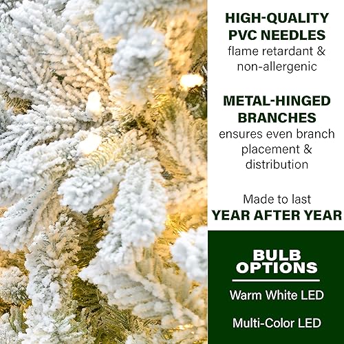 Miniatura 3 de Fraser Hill Farm Árbol de Navidad artificial flocado de 6.5 pies con luces LED multicolor y soporte, árbol falso plegable preiluminado con follaje