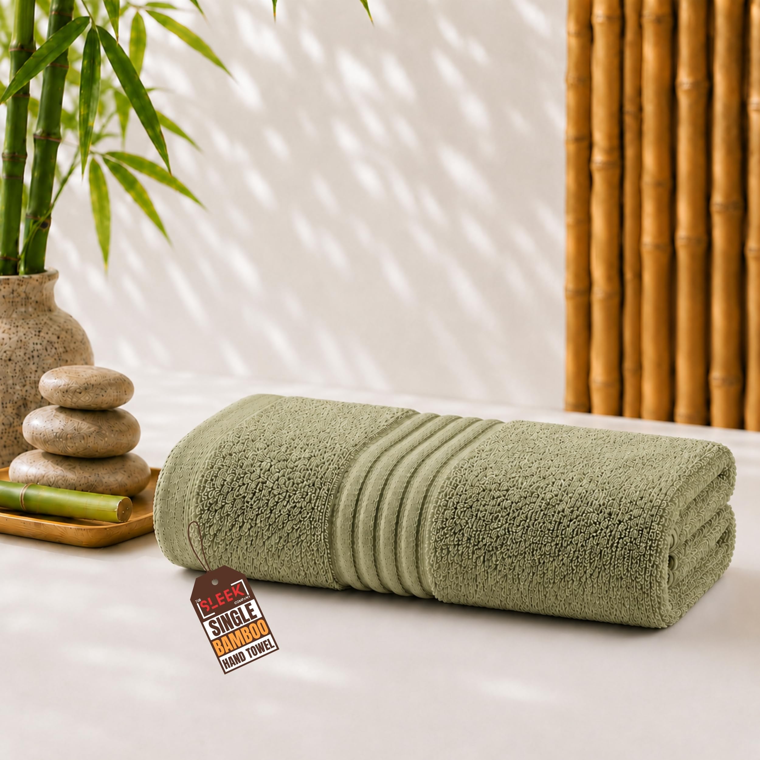 Luxury 700 GSM Bamboo Hand Towel (47x85cm) – Ultra Soft, Antibacterial & Hypoallergenic hand towels for bathroom – Super Absorbent & Eco-Friendly Towel for Bathroom, Guestroom & Hotel Use (Sage Green)