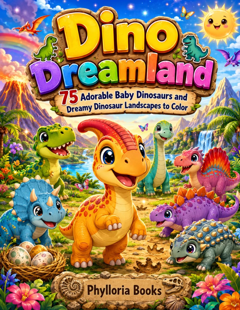 Dino Dreamland: 75 Adorable Baby Dinosaurs and Magical Prehistoric Landscapes to Color | Dinosaur Coloring Book for Boys and Girls Ages 4–10