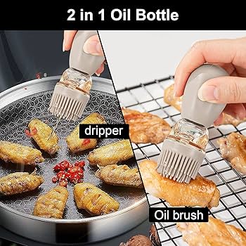 Oil Dispenser Bottle With Silicone Brush,180ml Portable Oil Bottle With Oil Brush Separation Compartment,2 In 1 Oil Dispenser Bottle Kitchen Glass Container,for Kitchen Cooking Frying Baking BBQ