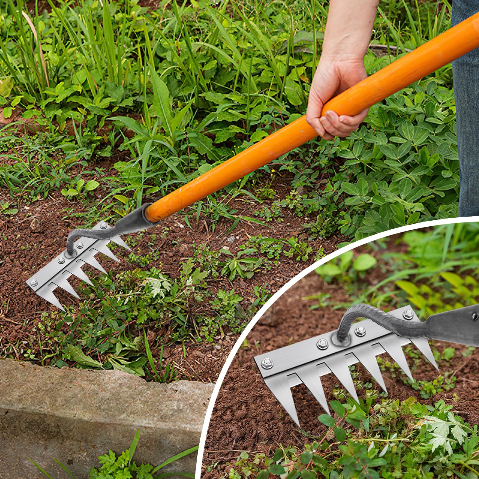 Râteau de Désherbage Multifonction en Métal, Râteau De Jardin 6 Dents, Râteau De Jardin Portable pour Désherber, Outillage De Jardin pour Désherber/Ameublir/Semence (sans Manche) 6 Dents