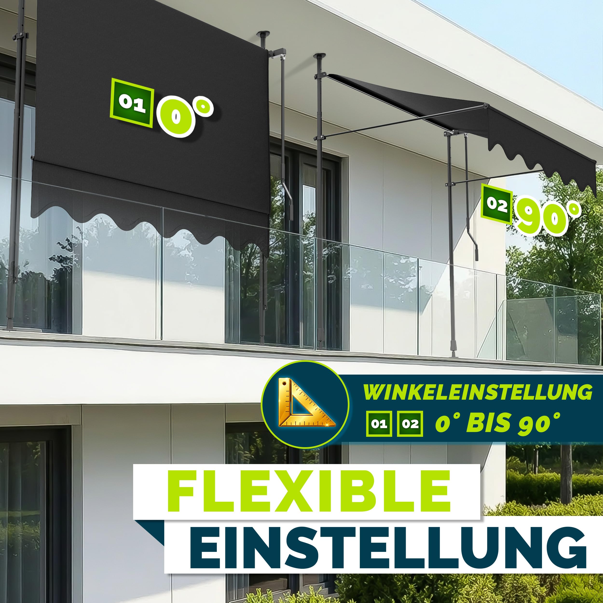 tillvex Klemmmarkise mit Handkurbel Balkon | Balkonmarkise ohne Bohren | Markise UV-beständig & h... Ansicht 2