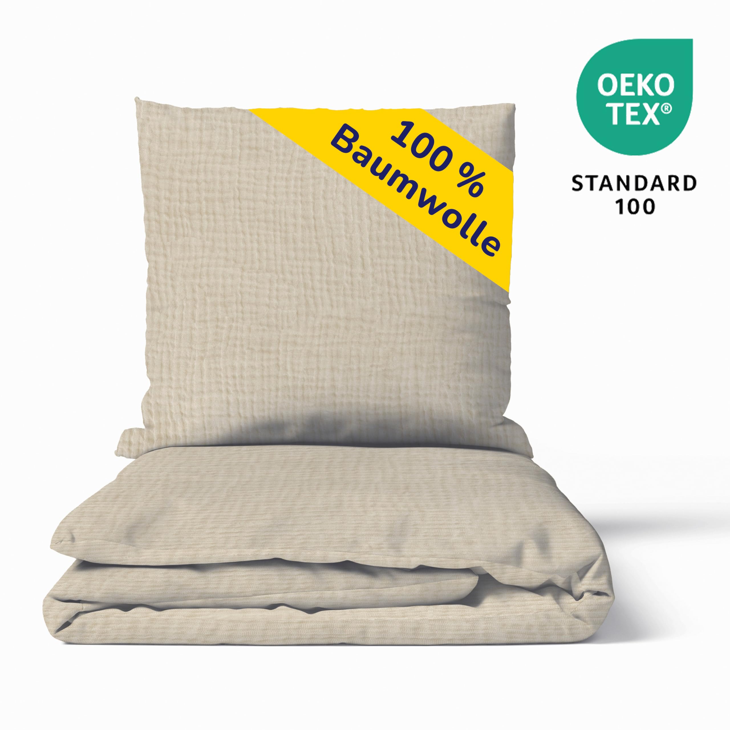 Träumschön Musselin Bettwäsche Set 135x200 & 80x80 Beige - Weiche und Luftige Bettwäsche - Feine Struktur - 100% Baumwolle