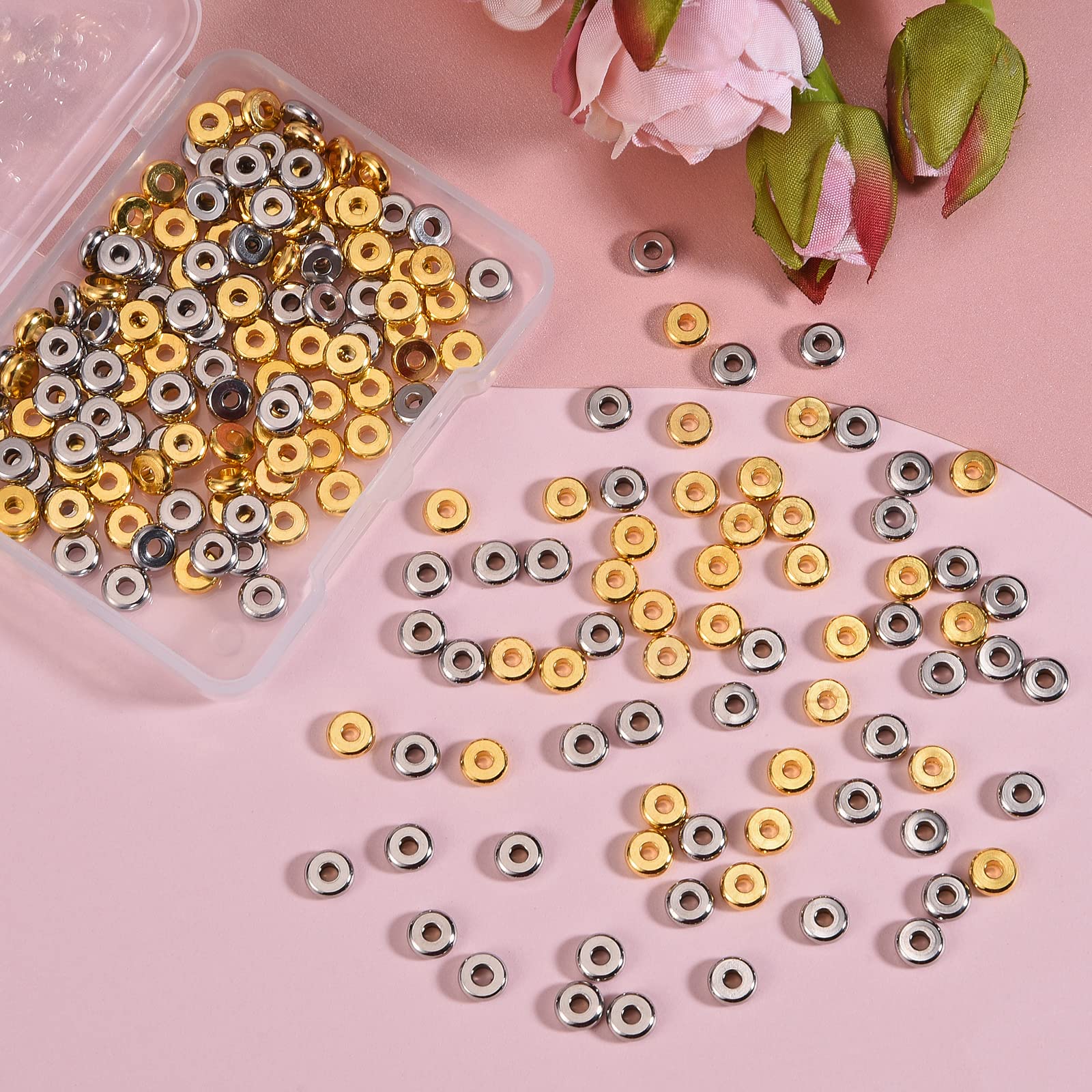 200 Perline Distanziali Piatte In Ottone 6 Mm - Oro E Argento, Con Foro 2 Mm, Per Gioielli Fai Da Te E Artigianato