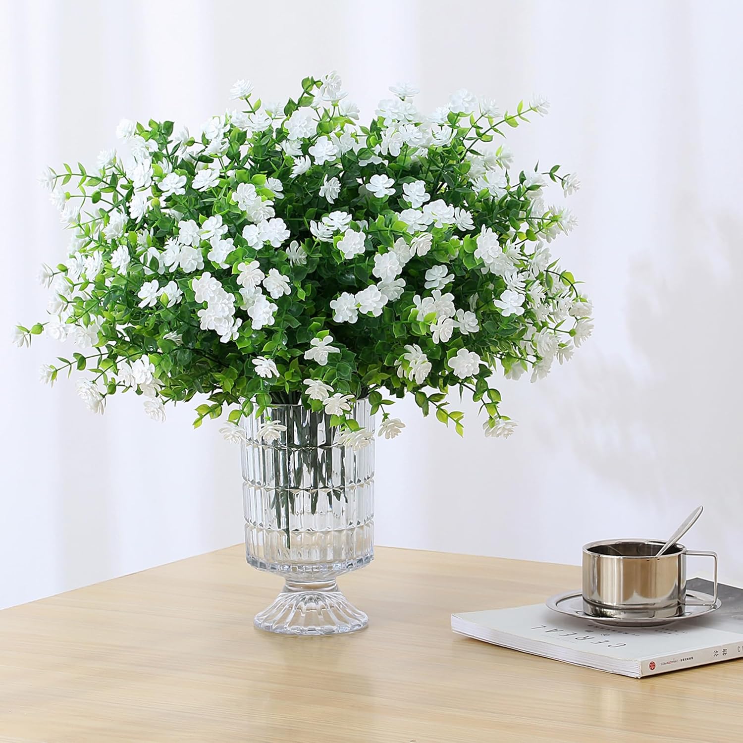 SITUMEIZI 8 Bundles White Artificial Flowers Outdoor Fake Flower Plastic UV Resistant Shrubs Greenery Plants Hanging Decorations Garden Porch Window Box Farmhouse Outside Summer Indoor Decor - Image 7