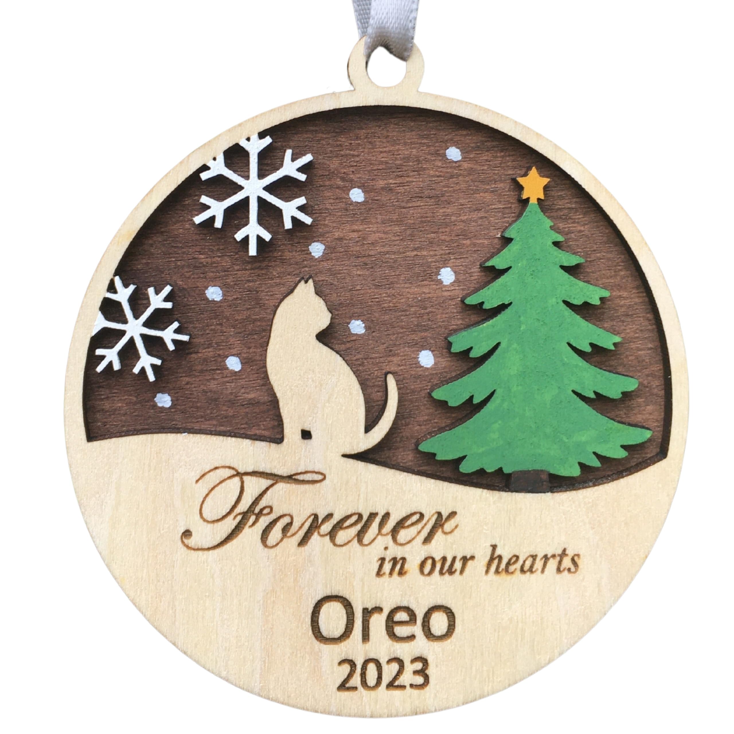 FAYOCOCat Memorial Ornament, Personalized Pet Memorial Ornament for Christmas Tree - Forever in Our Hearts - Cat Remembrance Ornament, Memorial Gifts for Loss of Cat, Bereavement, Sympathy Keepsake