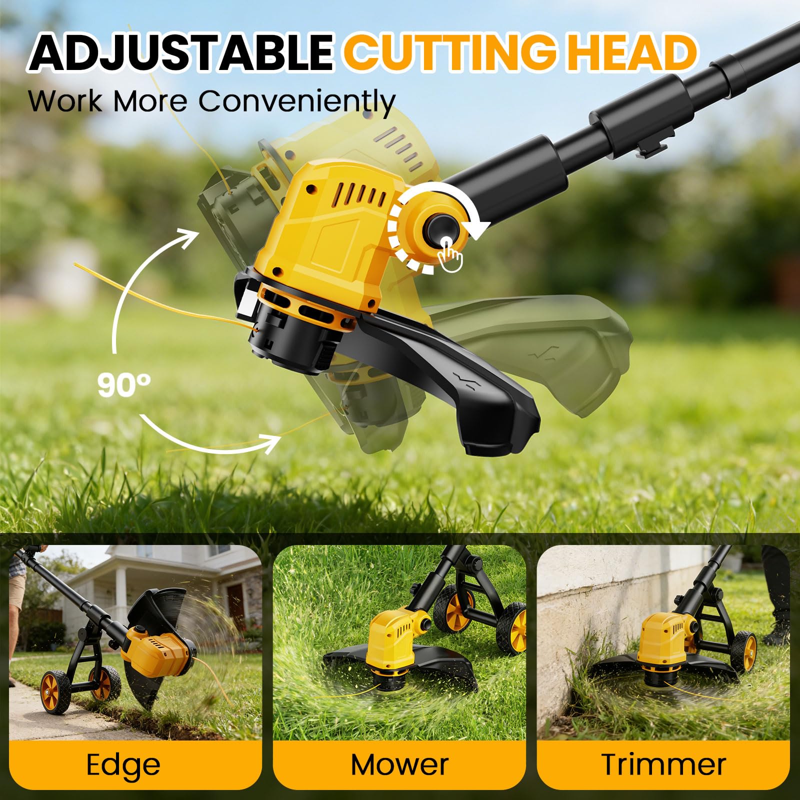 Debrouissalleuses Electrique sans Fil avec Roue, 36CM Coupe Bordures à 2×3,0 Ah Batterie et Chargeur, 800W Moteur sans Brosse,Débroussailleuse à Batterie avec 8 bobines pour Jardin et Pelouses