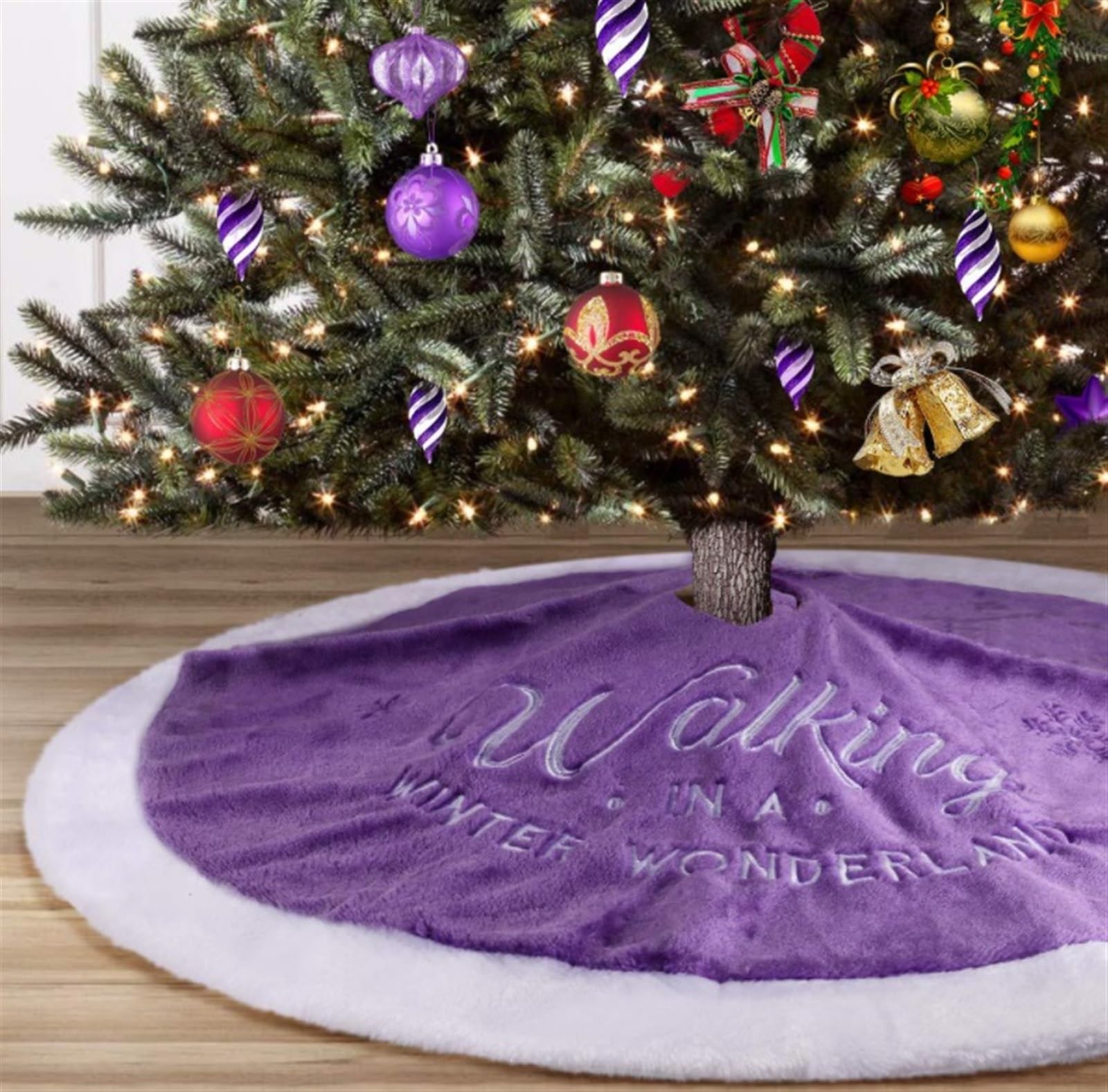 Tappeto Albero di Natale, Gonna per Albero di Natale Viola Tappetino per da 36 Pollici con Pile per Decorazioni per Feste in Casa Festa Forniture