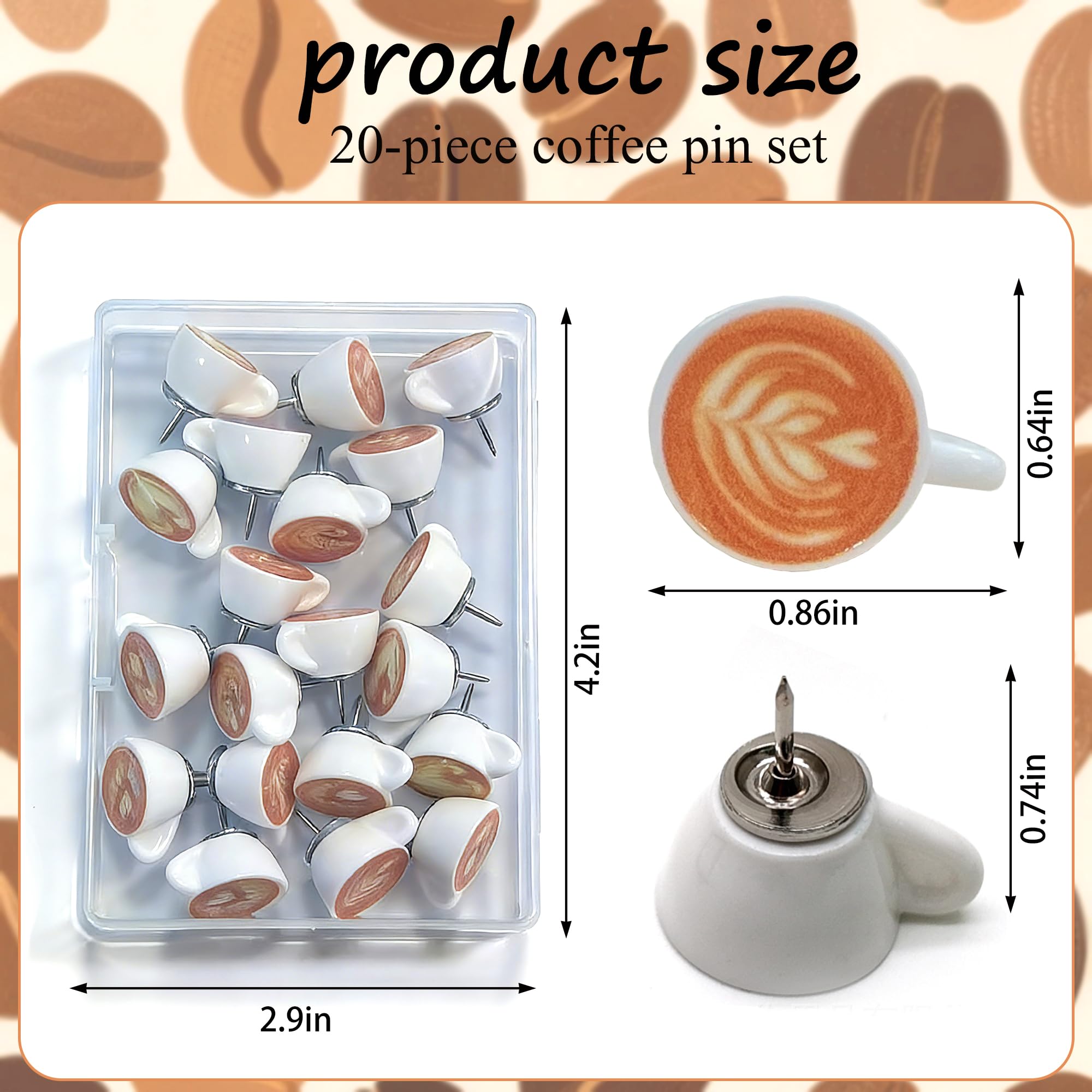 Zabawne przypinki do kawy, urocze pinezki, tablica ogłoszeń, tablica korkowa, ściana, biuro, dom, 5 stylów latte art, 30 szt