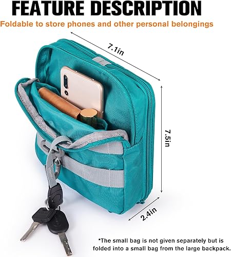 Miniatura 6 de G4Free Mochila ligera plegable de 30L para viajes de senderismo, mochila plegable resistente al agua para hombres y mujeres, Azul pavo real, 30 L,