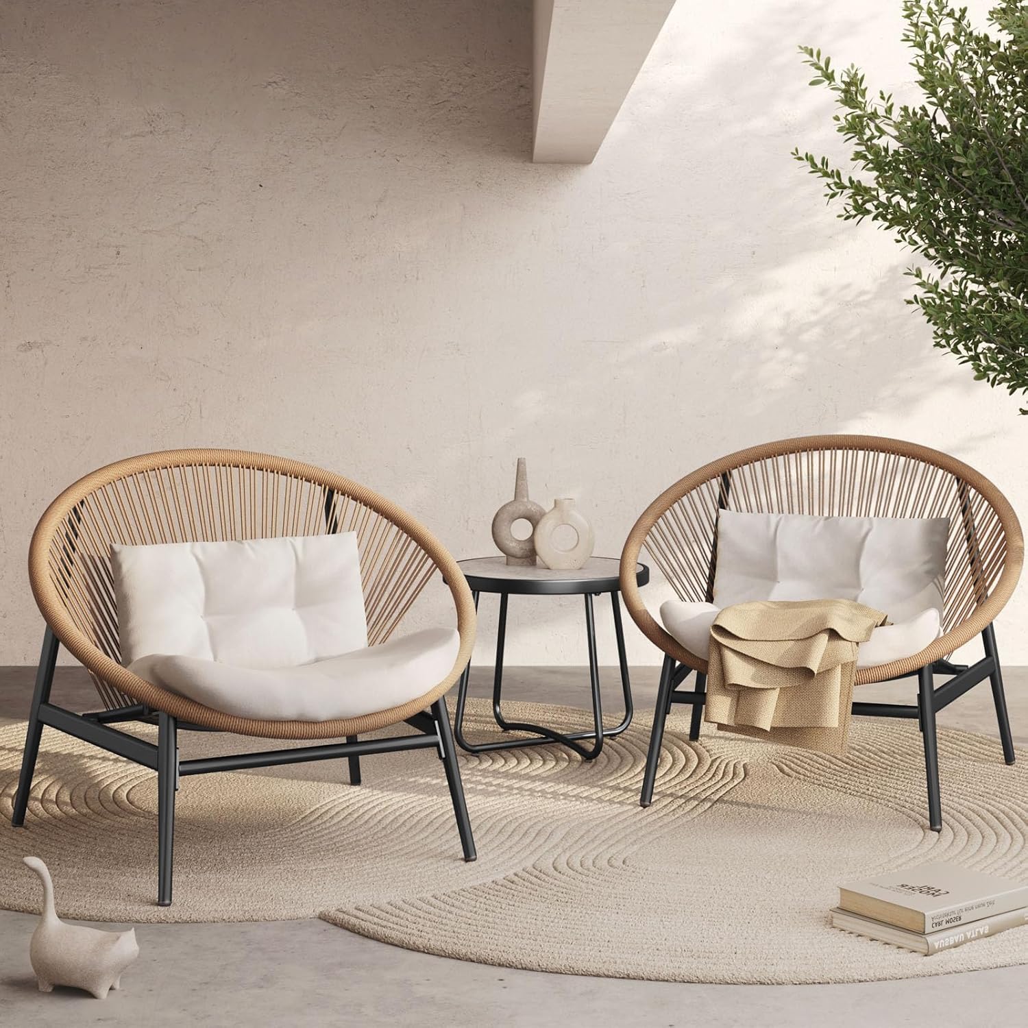 Grand patio 3-Piece Outdoor Patio Conversation Set, Patio Wicker Seating Set, Oversized Chairs with 4.75" Cushion Coffee Table for Garden Poolside
