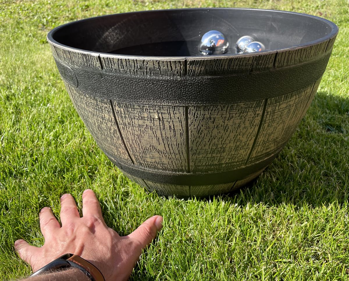 LB H&F Miniteich Wanne Schale Pflanschale groß - rund - wasserdicht 40cm sehr stabil - Kunststoff - 40 Liter - Pflanzkübel Garten Holzfass Weinfass Eichenfass (Rund Fass)