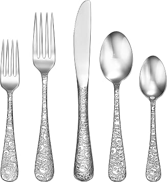 Liberty Tabletop Calavera Skull 40 Piece Silverware Set Service for 8 Flatware 18/10 Stainless Steel Made in USA