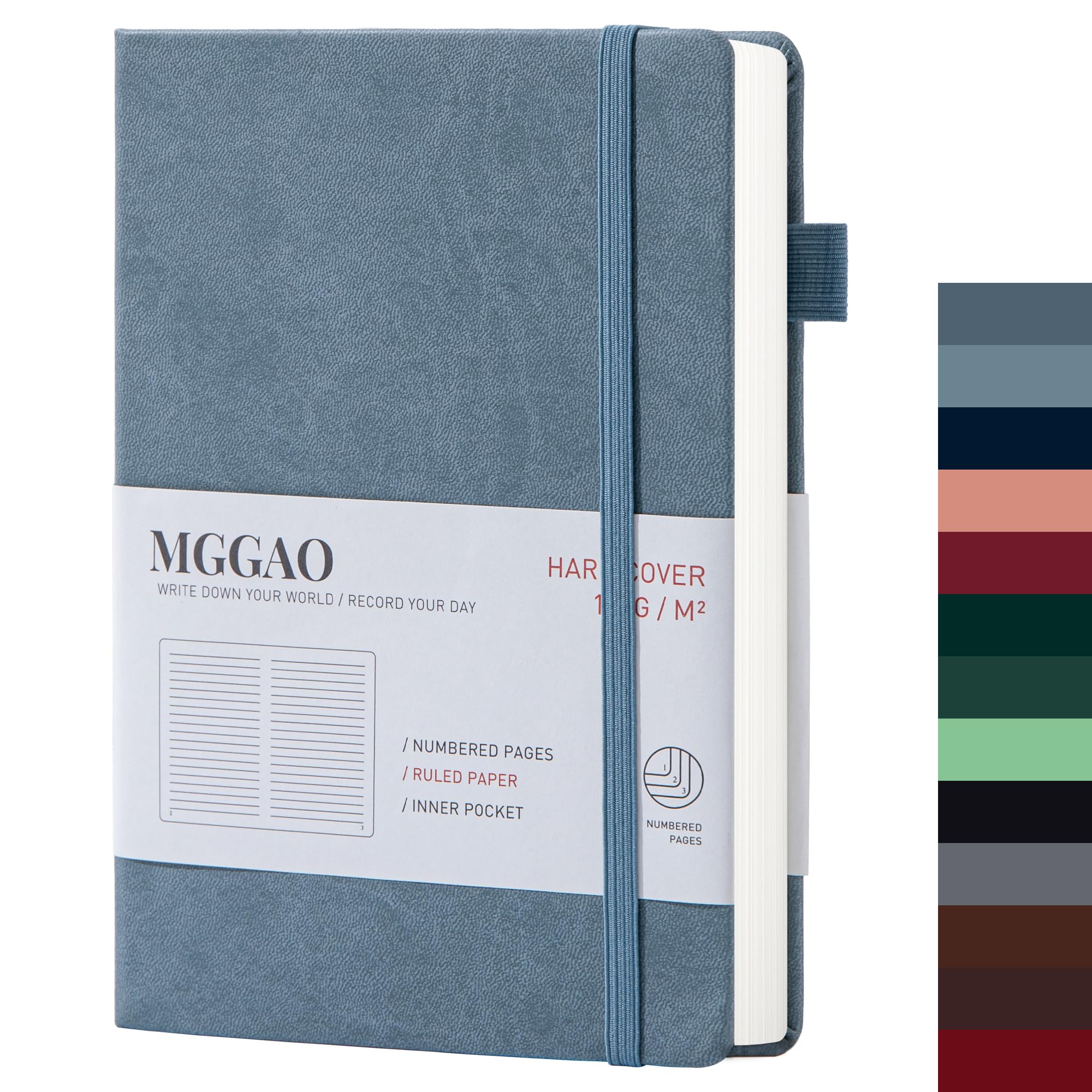 MGGAO A5 Ruled Journal 100 GMS Lined Thick Paper with 188 Numbered Pages Premium Leather Hardcover Notebook for Personal Writing Study Office Travel Recording (Blue,Ruled)
