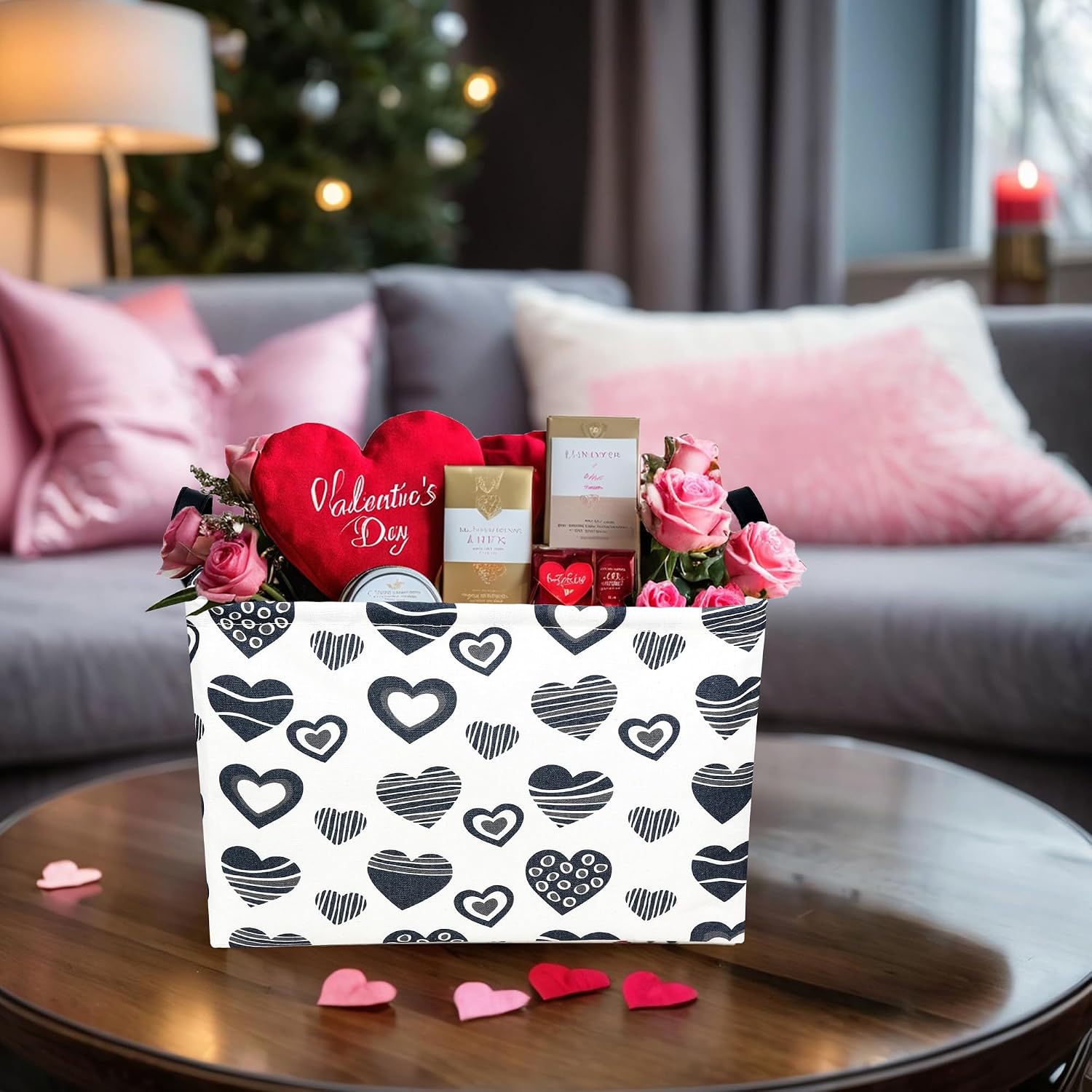Valentine's Day Basket Gift for Empty Cute Heart Large Storage Bin for Kid and Baby Room Décor (Black Creative Love) image 2