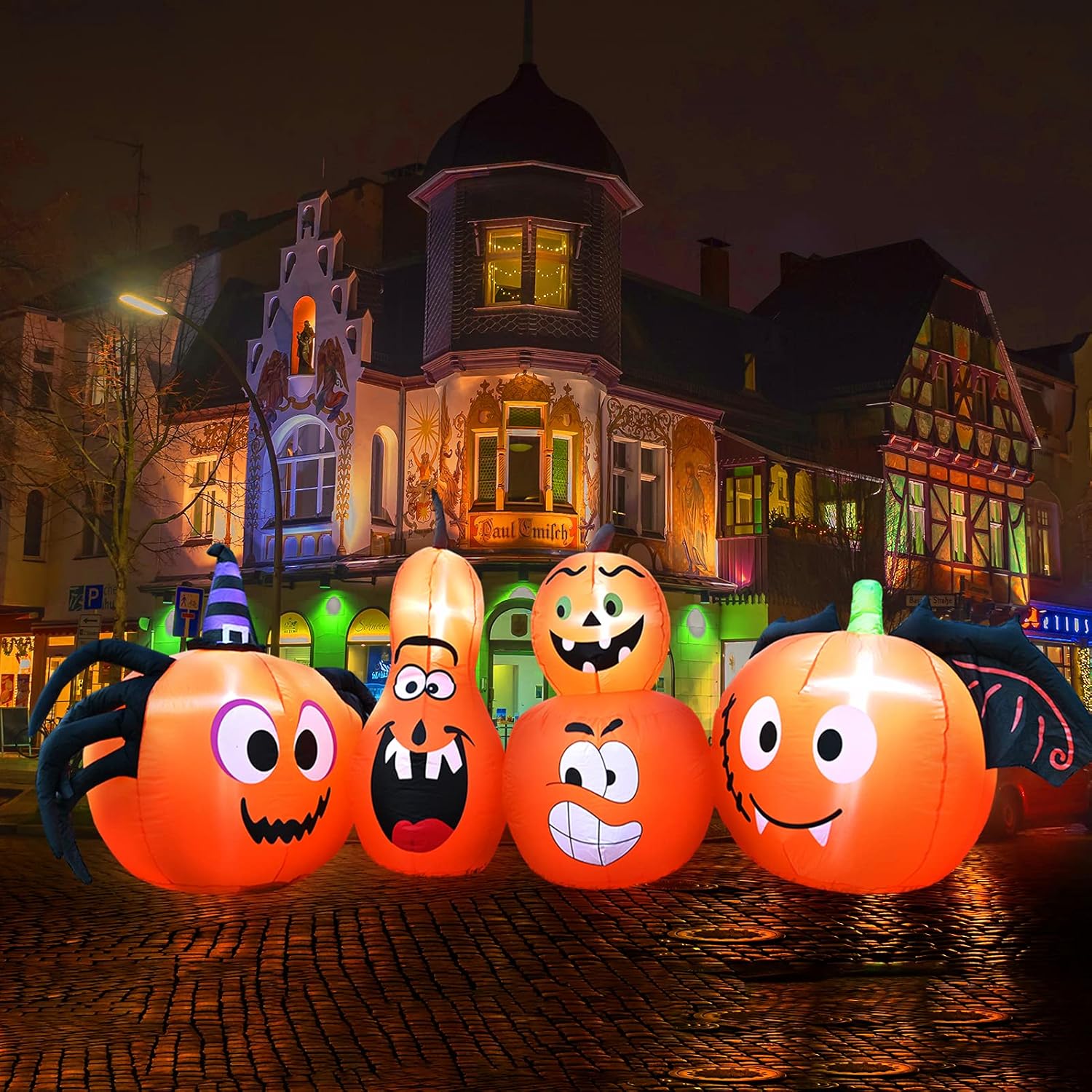 OLSUNOR 9Ft Long Halloween Inflatable Decorations, Halloween Inflatable Pumpkin Decorations Built-in LED Lights for Home Yard Lawn Outdoor Blow Up Decoration