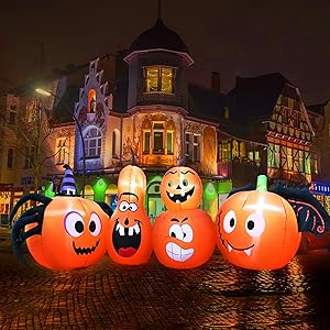 OLSUNOR 9Ft Long Halloween Inflatable Decorations, Halloween Inflatable Pumpkin Decorations Built-in LED Lights for Home Yard Lawn Outdoor Blow Up Decoration