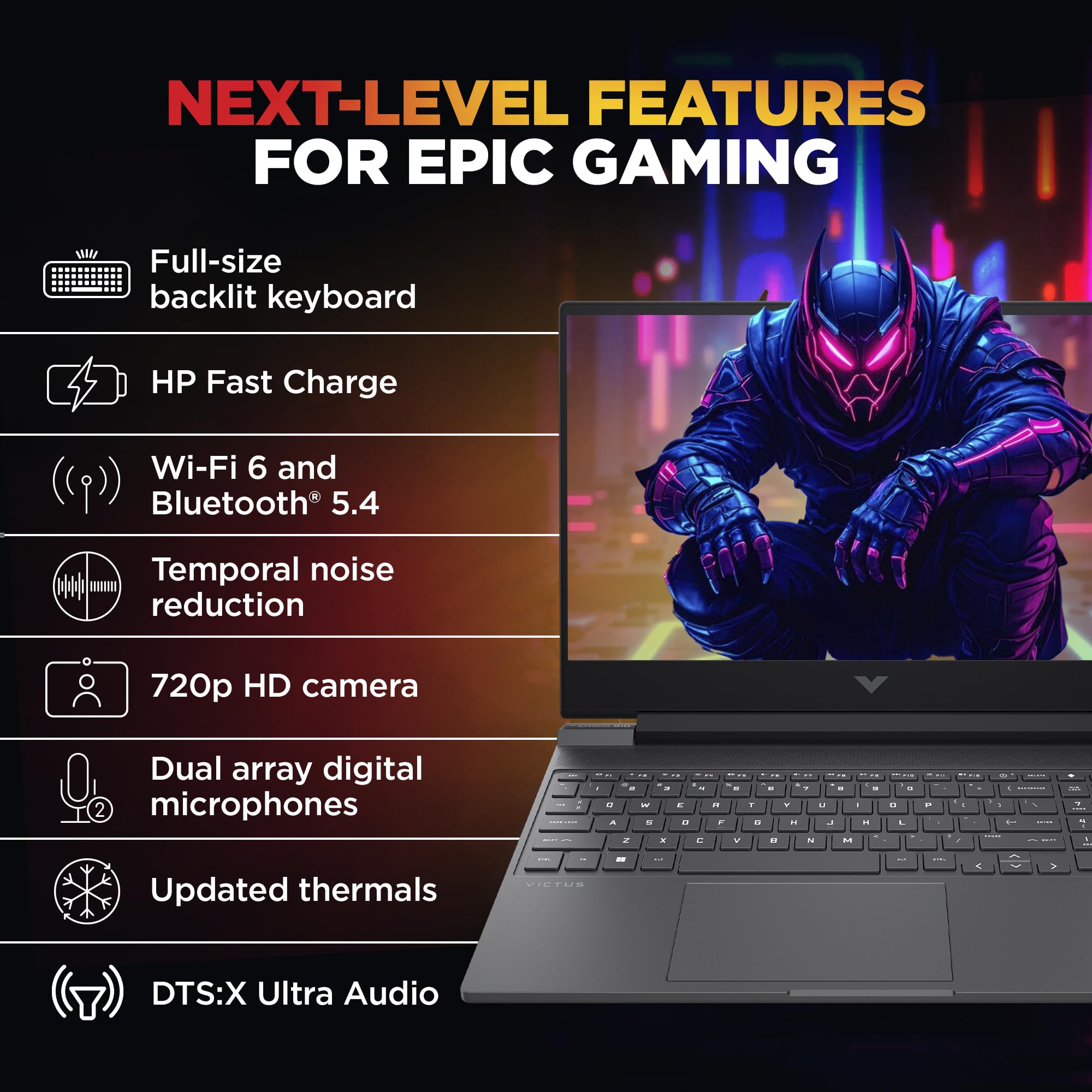HP Victus, 13th Gen Intel Core i5-13420H, 4GB RTX 2050, 16GB DDR4 (Upgradeable) 512GB SSD, 144Hz, IPS, 300 nits, FHD, 15.6''/39.6cm, Win11, M365* Office24, Mica Silver, 2.3kg, fa2703tx Gaming Laptop — Amazon image 7