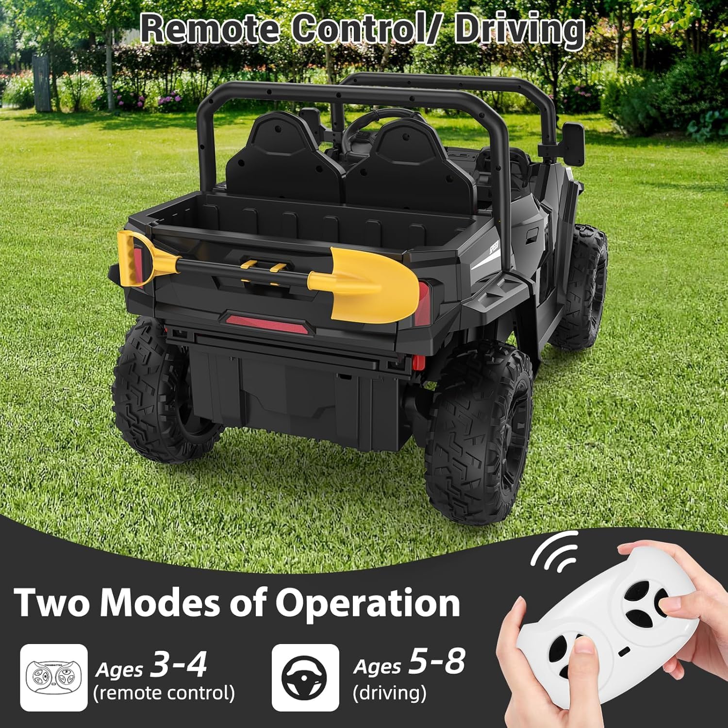 GarveeTech Leistungsstarkes 24V Kinder Elektroauto UTV Buggy – 2-Sitzer, 4x4 Allradantrieb, 4x550W Motoren, 2,4G Fernbedienung, Musik & LED-Licht, 3 Geschwindigkeiten, Offroad Spielzeug ab 3 Jahren,