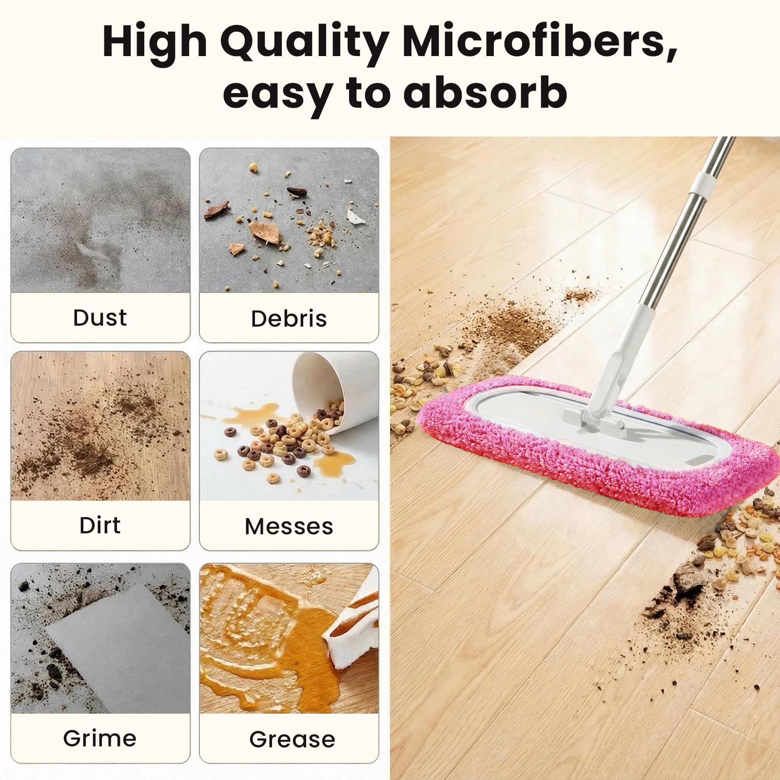 10 sztuk zamiennych ściereczek do mopa dla Swiffer, różowe wilgotne i suche ściereczki do mopa, mikrowłókno, zamienna osłona głowicy mopa, można je prać i ponownie używać