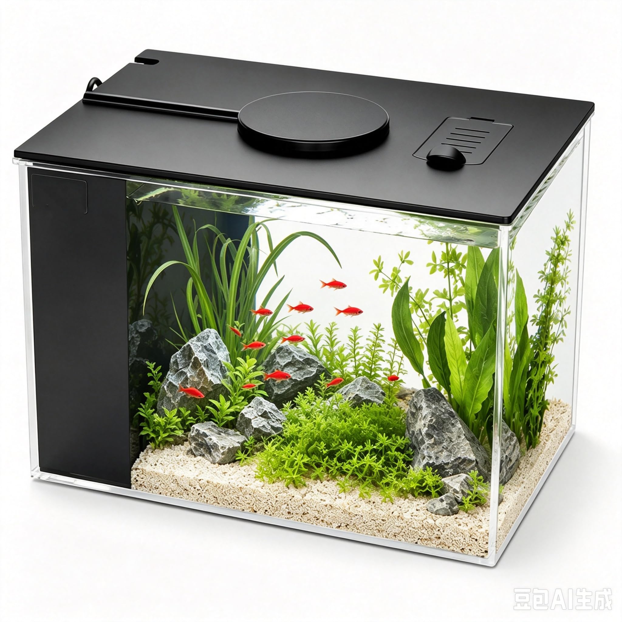 Petit aquarium Betta de 3,7 l en acrylique avec pompe silencieuse et filtre, éclairage LED avec 10 niveaux de luminosité et 3 modes de couleur, idéal pour poissons de combat, crevettes, petits