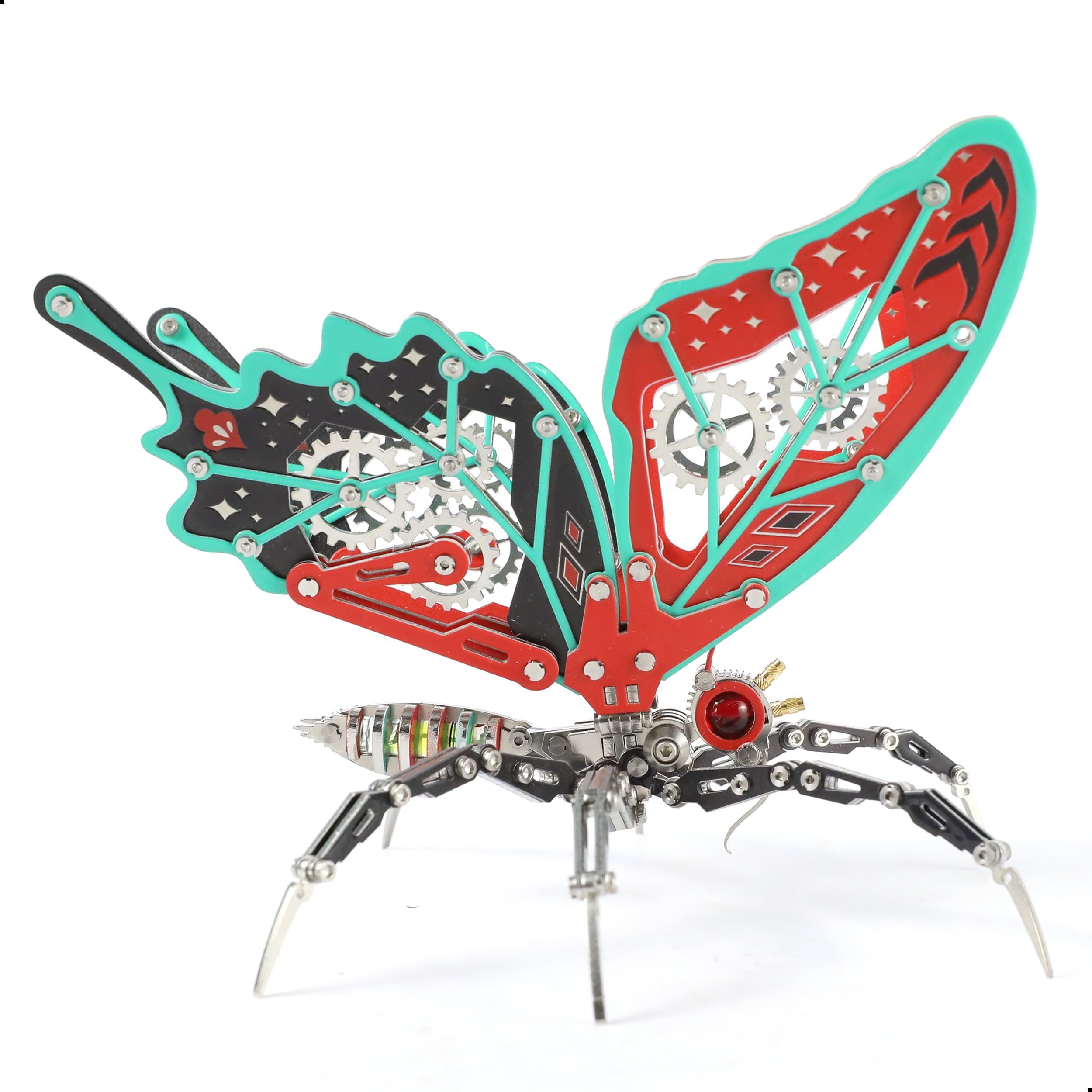 Mechanisches Metall-Schmetterlings-3D-Puzzlemodell für Erwachsene, Steampunk-Insekten-Bausatz mit Werkzeug, STEM-Puzzle Roter Traum-Schmetterling, Cooles Ausstellungsmodell