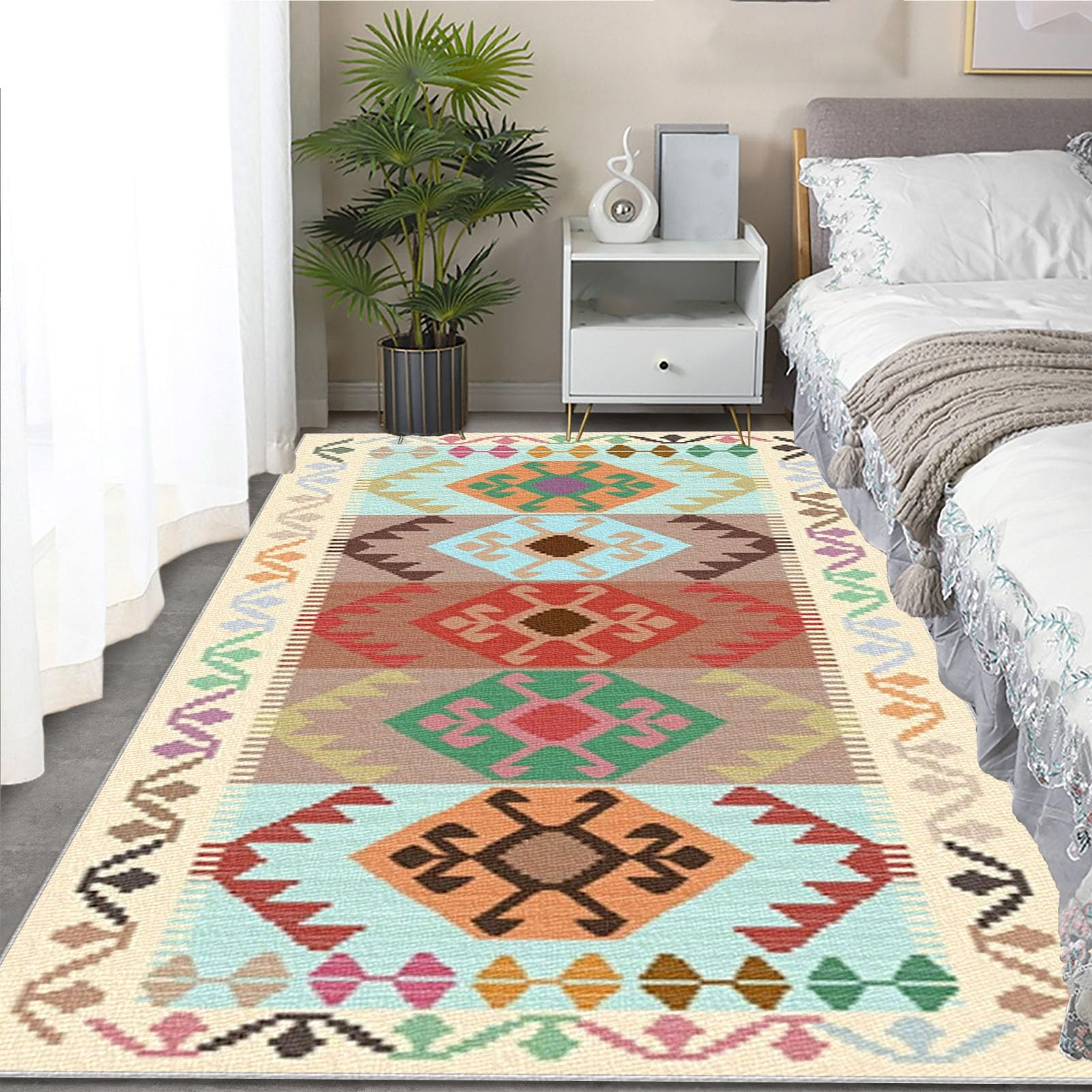 Dywan do salonu, nadaje się do prania, z krótkim włosiem, w stylu vintage, szary, 170 x 200 cm, duży, antypoślizgowy, do sypialni, biura, jadalni