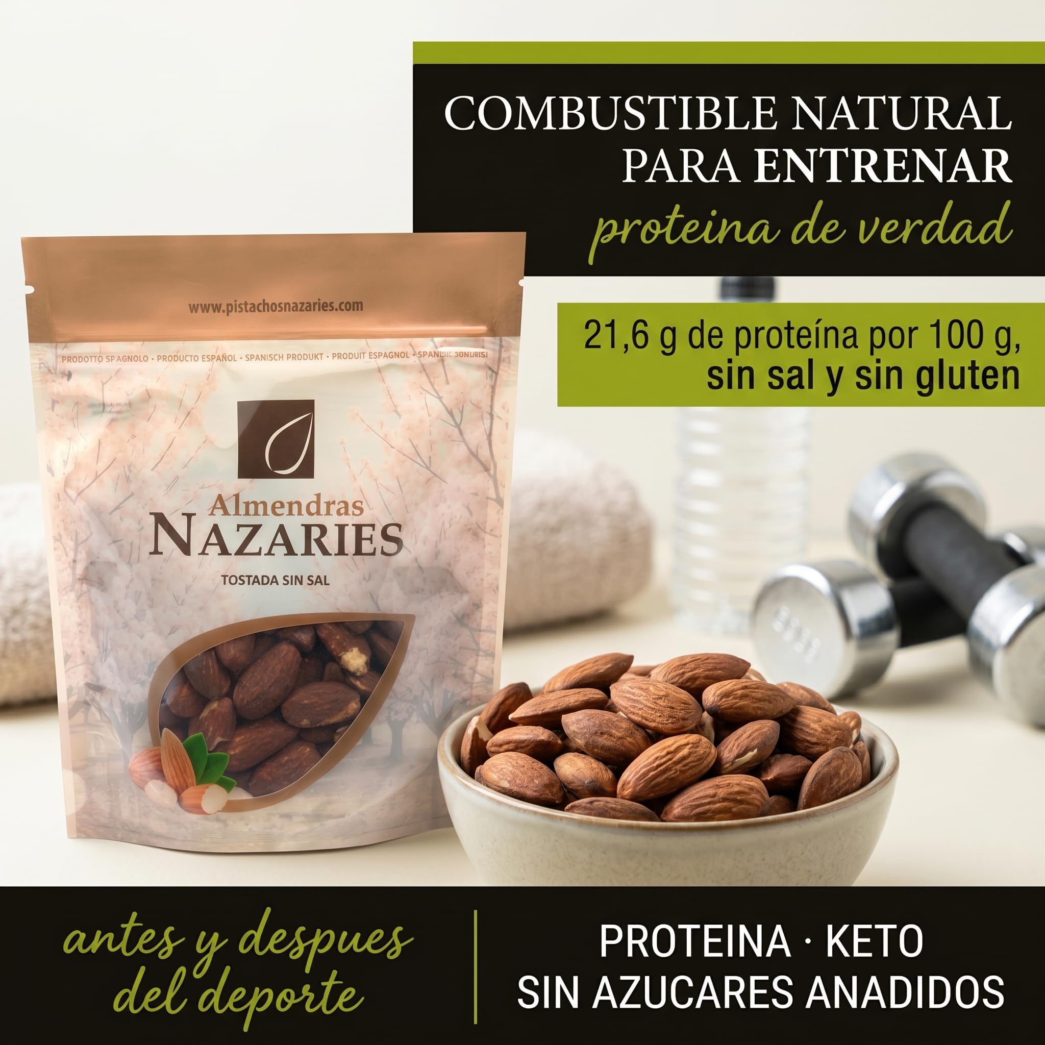ALMENDRAS NAZARIES Almendras Tostadas sin Sal con Piel Naturales 6 x 150 g Españolas variedad Belona 900 g Cultivo Propio en Andalucia 100% Almendra Fruto Seco Sin Gluten Snack Saludable Para Picar