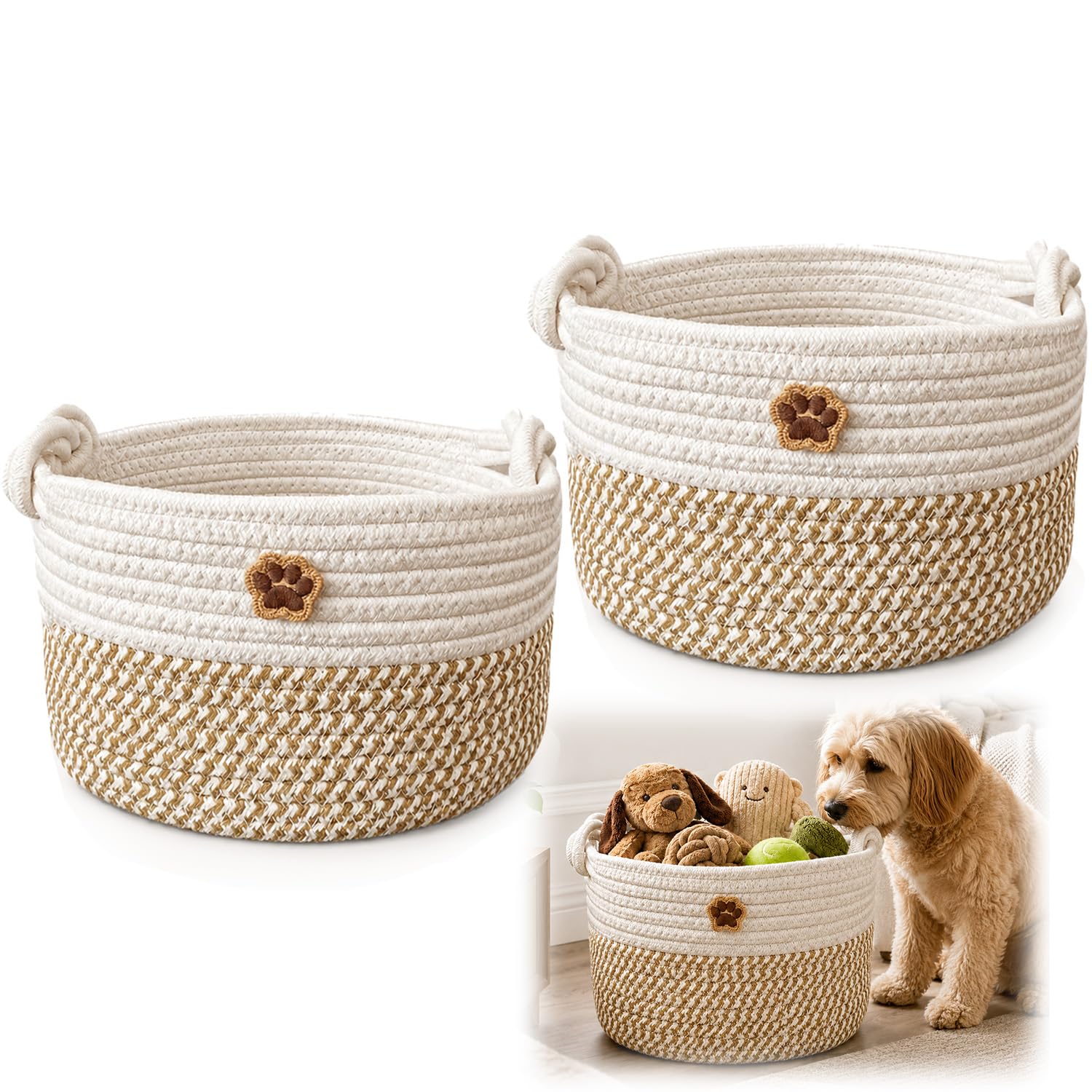 2 PCS Dog Toy Basket, Adorable Dog Toy Box for Playroom and Indoor Spaces