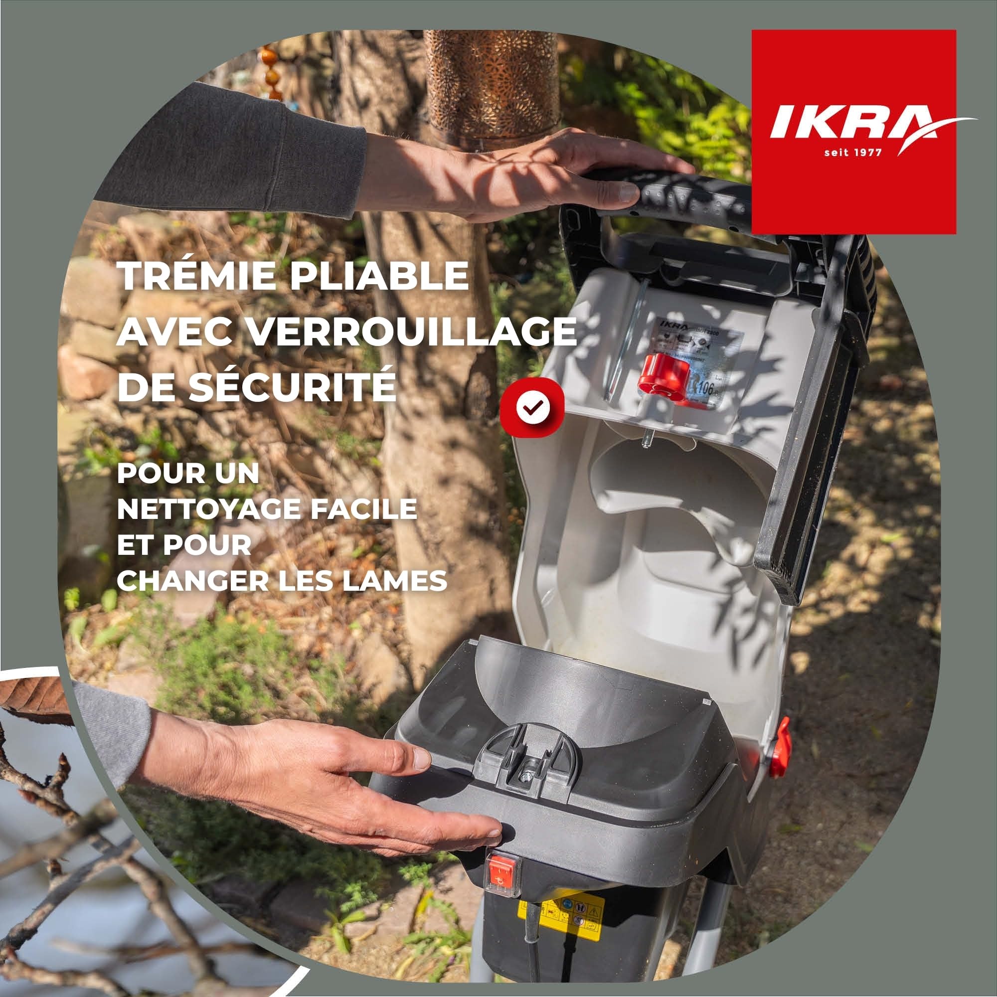 IKRA broyeur électrique IMH 2800, avec sac 45 l et lame de rechange | Moteur haute performance, 2800W, lames réversibles durables, idéal pour la production de paillis, diamètre des branches 45 mm