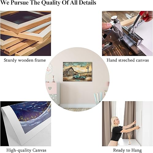 Miniatura 5 de Arte de pared de camión de granja, impresiones en lienzo de camión viejo, imagen de granero para decoración rústica del hogar, pintura en lienzo de